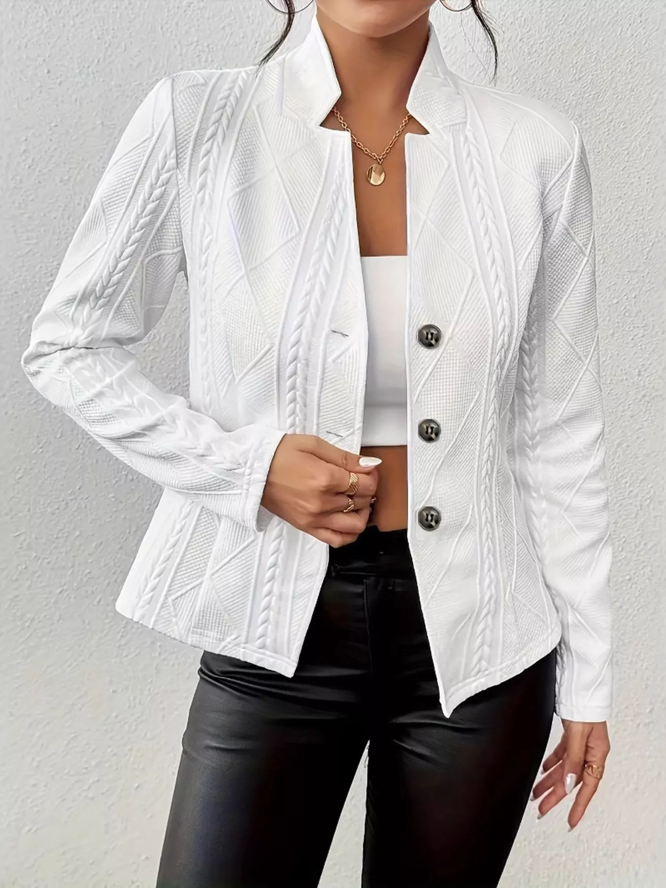 Textured Knit Button-Front Blazer - Image 19