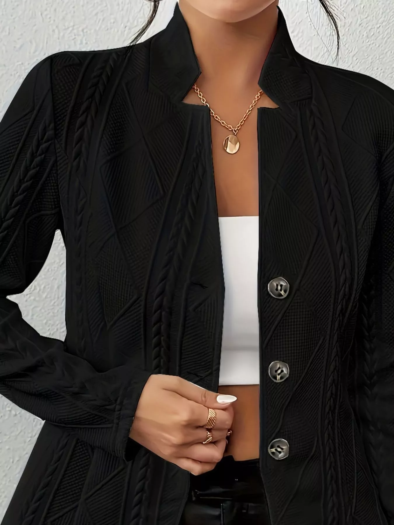 Textured Knit Button-Front Blazer - Image 2