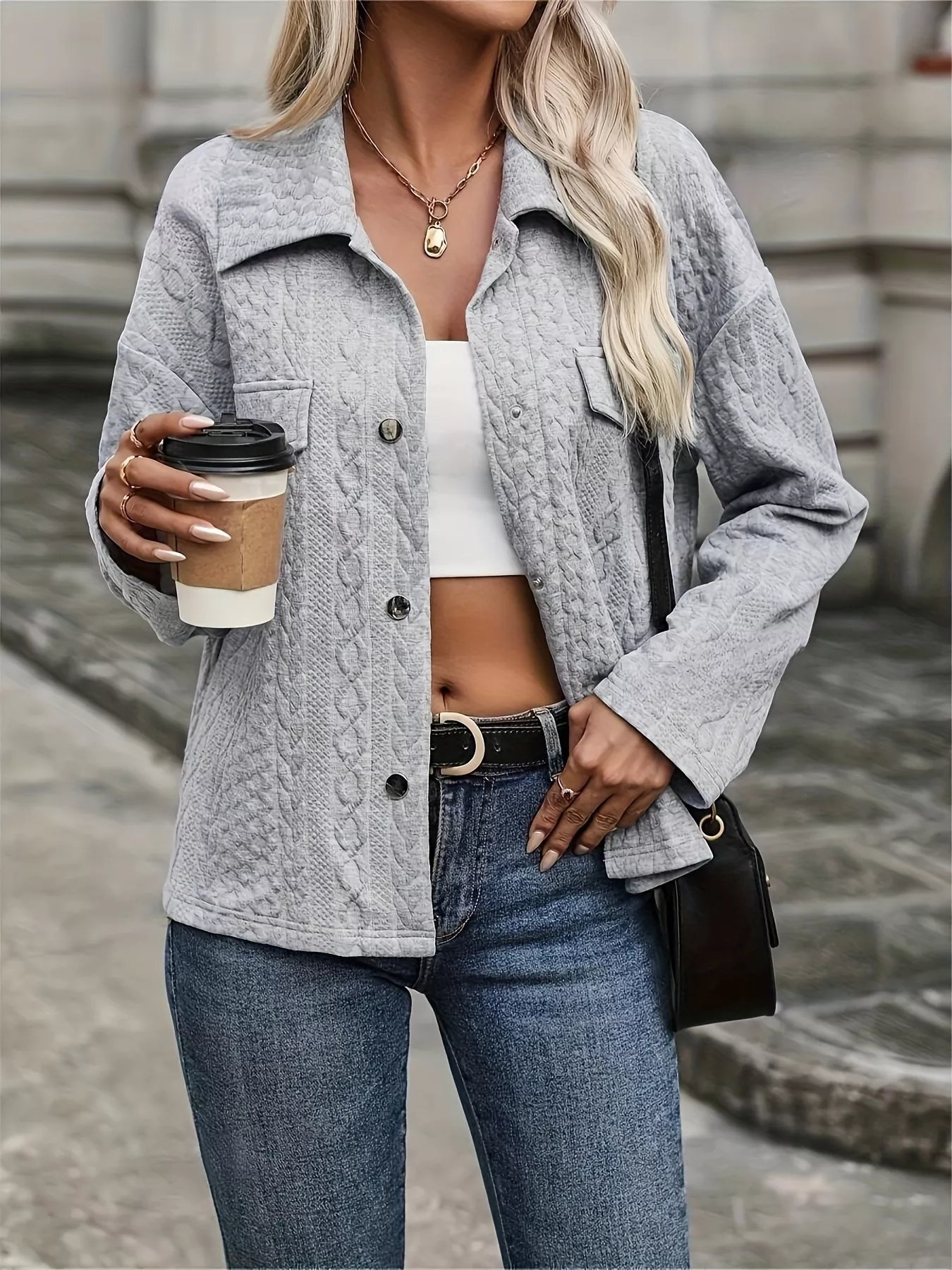 Textured Knit Button-Up Jacket - Image 4
