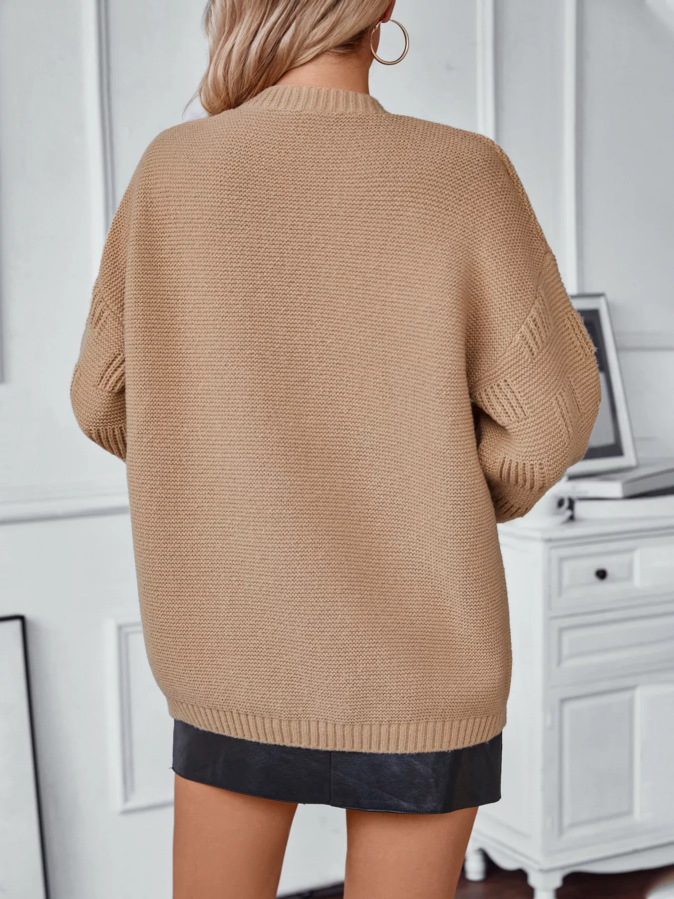 Textured Knit Open Front Cardigan - Image 11