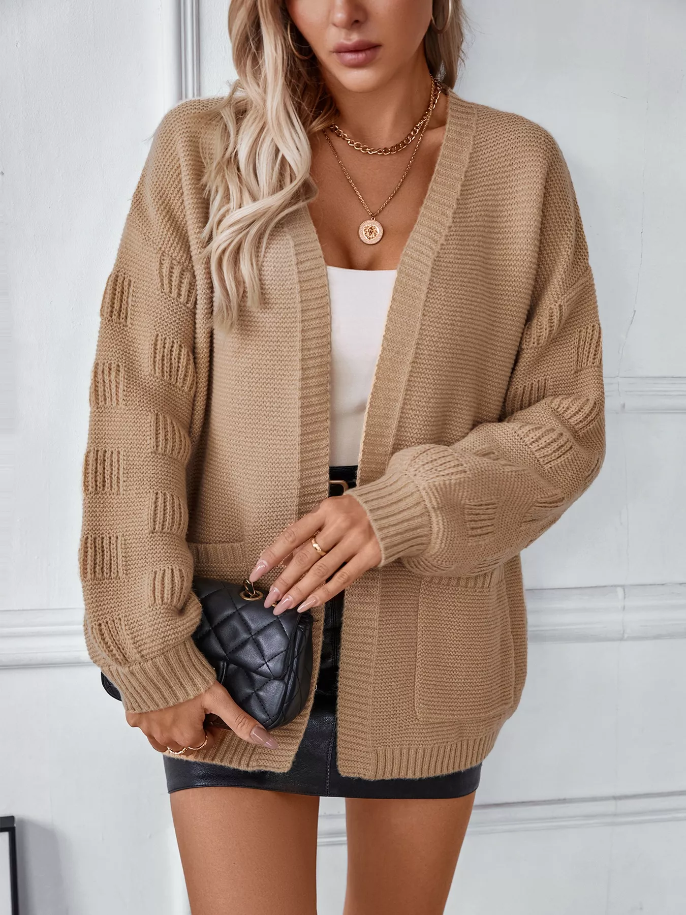 Textured Knit Open Front Cardigan - Image 12