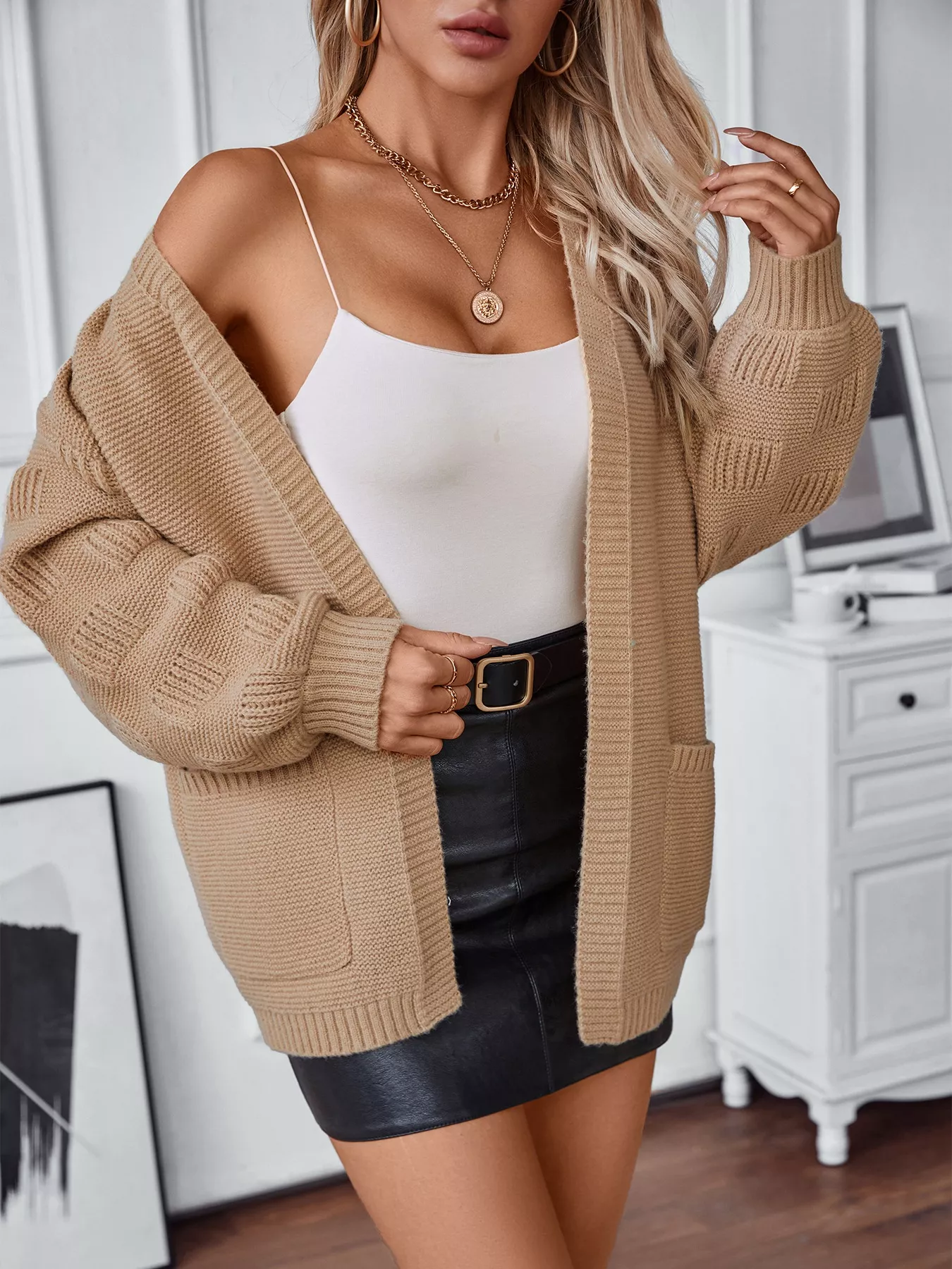 Textured Knit Open Front Cardigan - Image 13