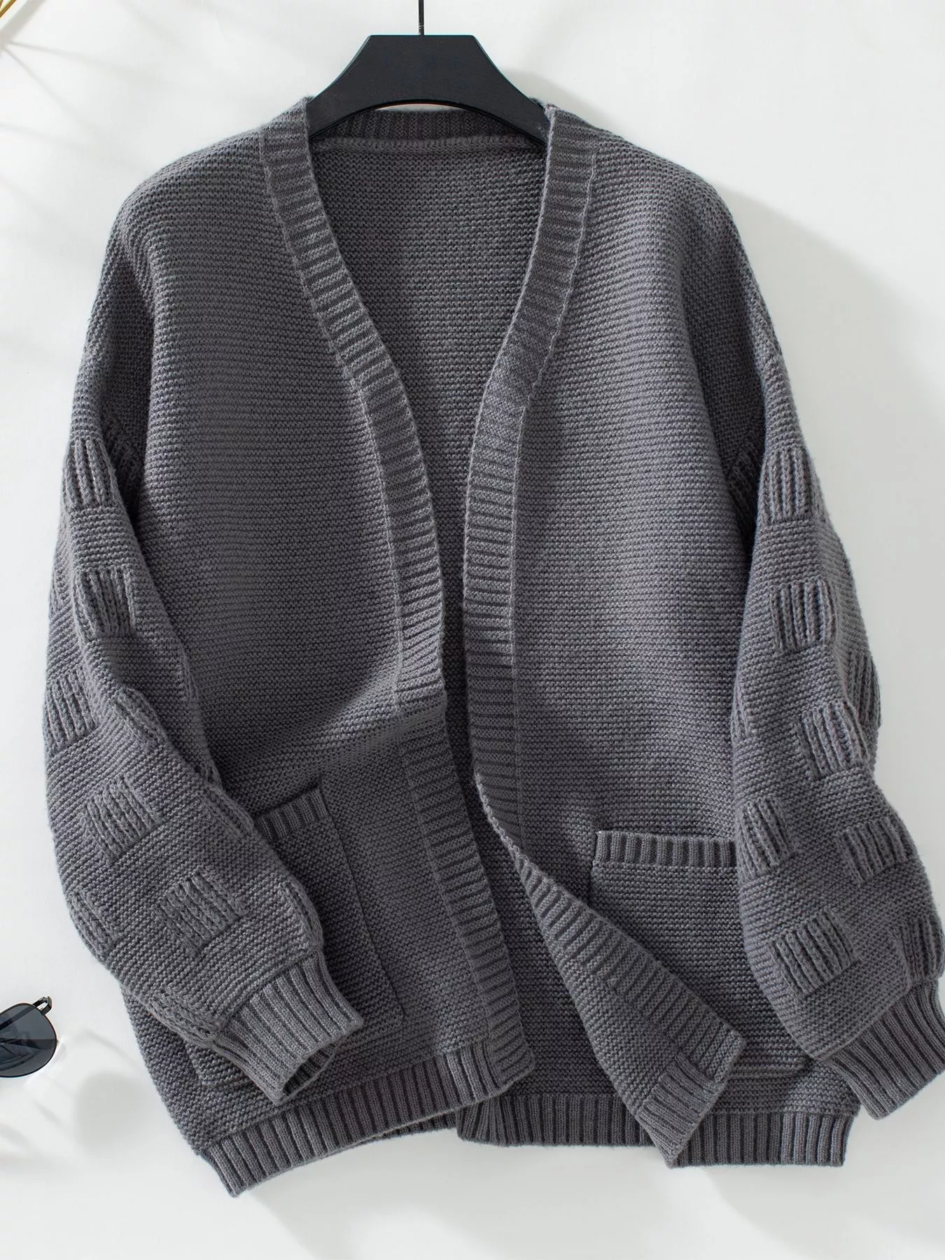 Textured Knit Open Front Cardigan - Image 6