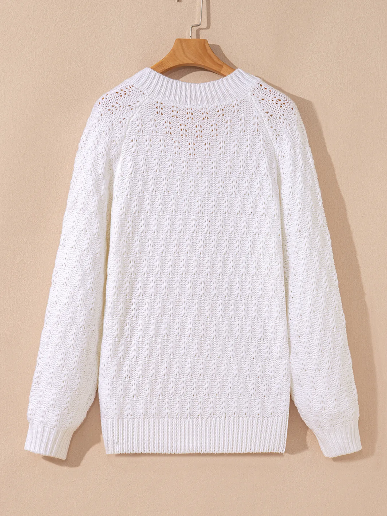 Textured Knit Ribbed Edge V Neck Loose Sweater - Image 8