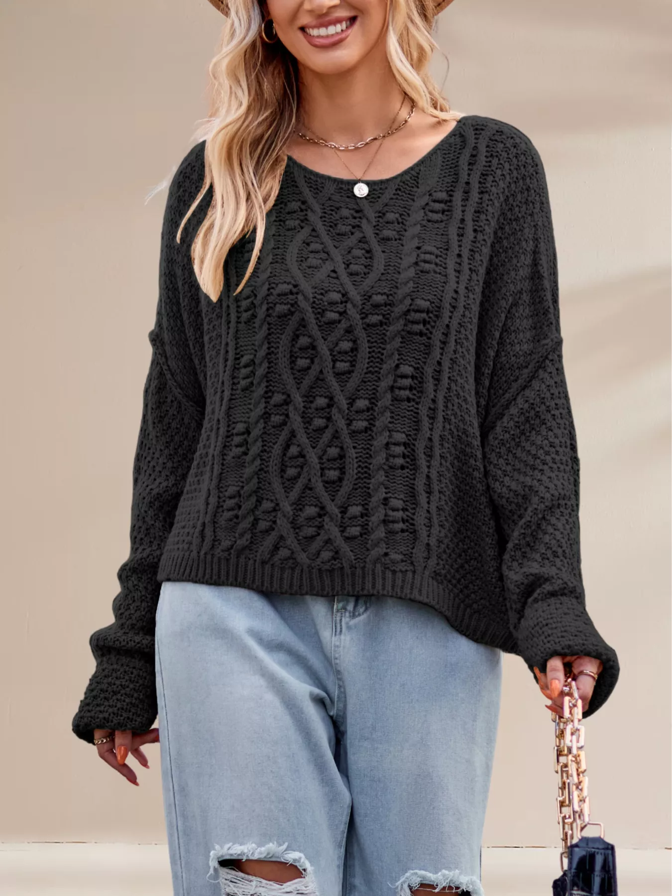 Textured Knit Round Neck Sweater - Image 10