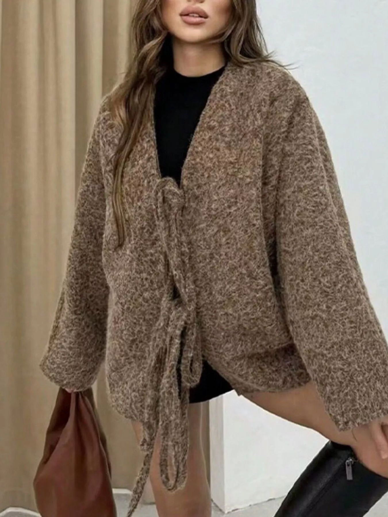 Textured Knit Tie-Front Outerwear - Image 6