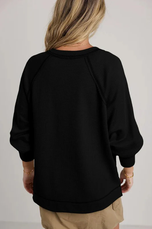 Textured Knit V Neck Pullover Top Sweatshirts - Image 9