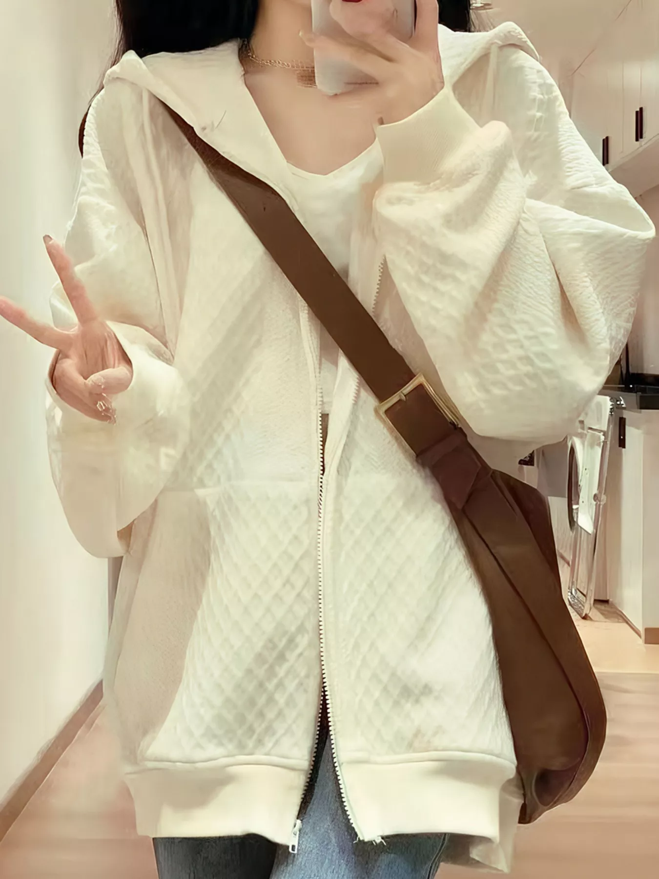 Textured Knit Zip-Up Hoodie - Image 2