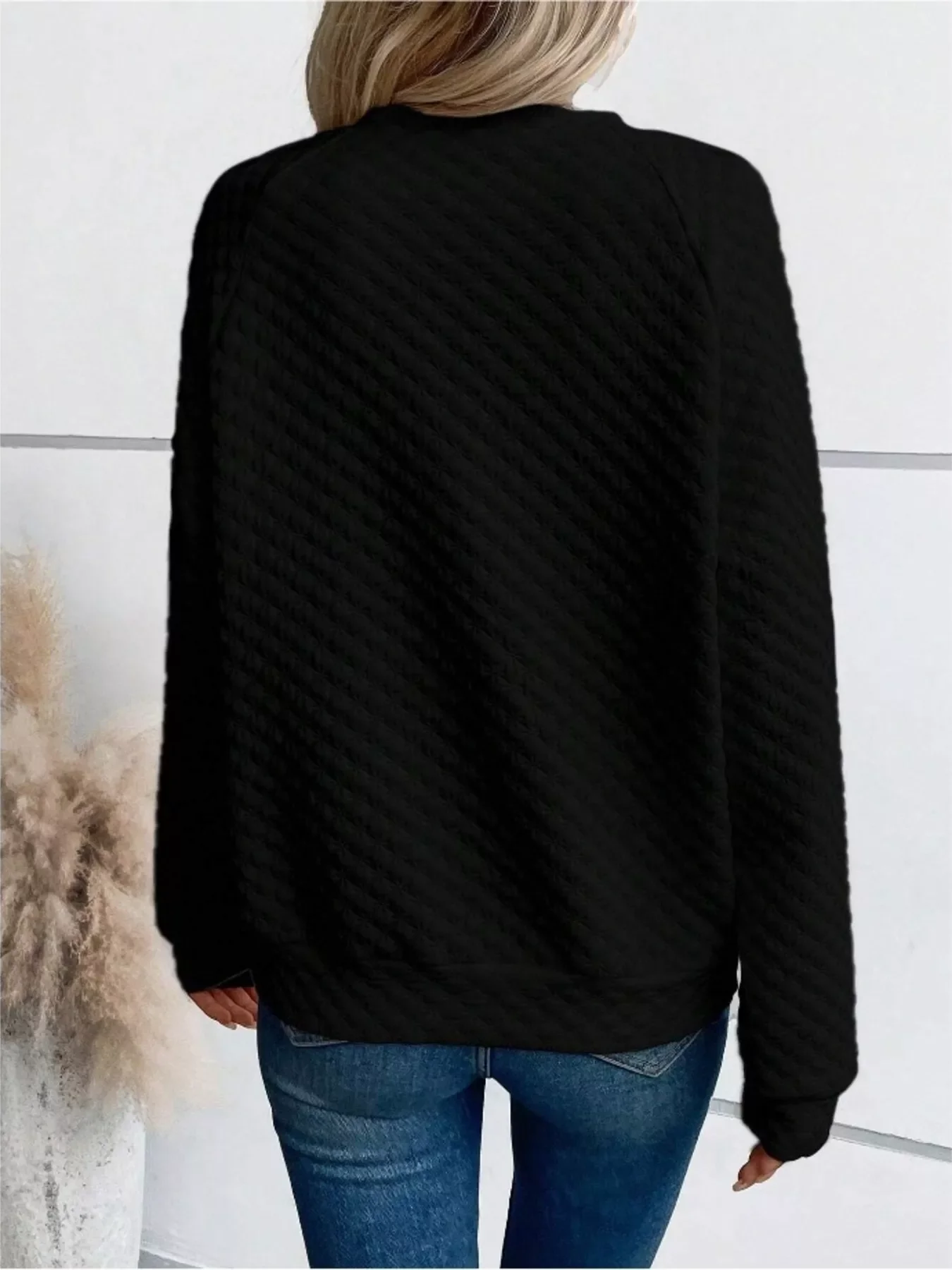 Textured Notched Raglan Sleeve Sweatshirt - Image 11