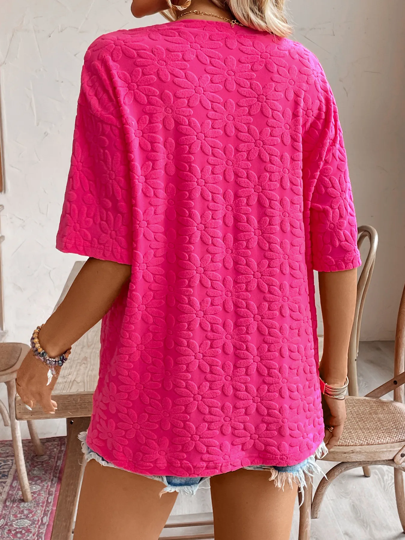 Textured Round Neck Oversized T-Shirt - Image 2