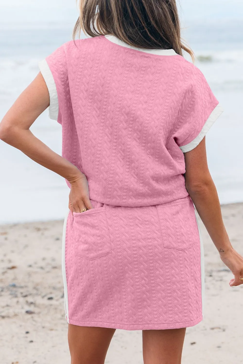 Textured Round Neck Top and Skirt Set - Image 3