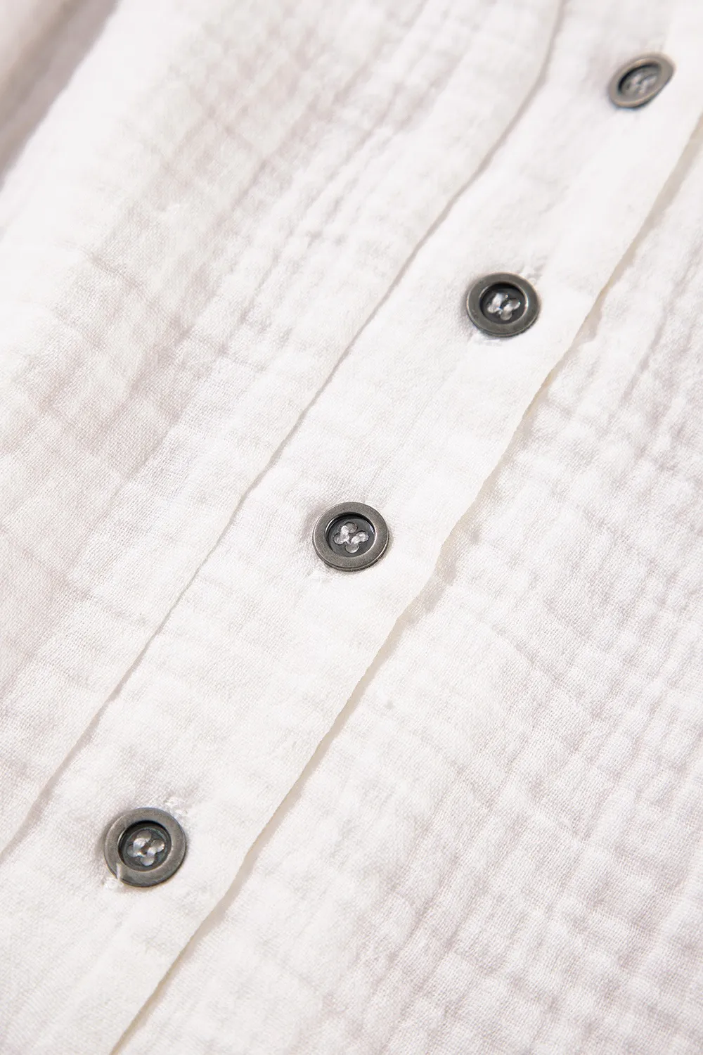 Textured Short Sleeve Buttons Frayed Blouse - Image 7