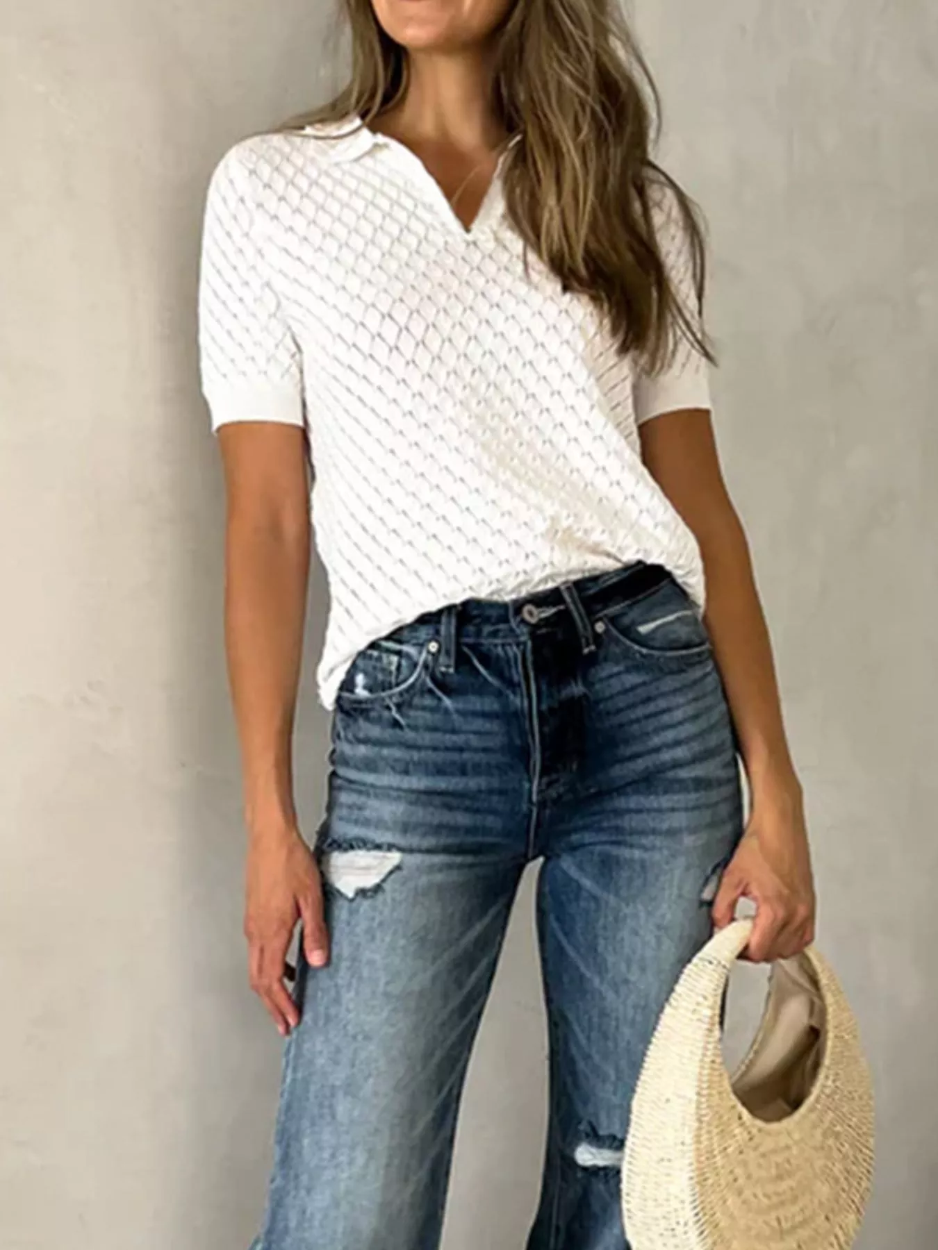 Textured Short Sleeve Knit Top - Image 4