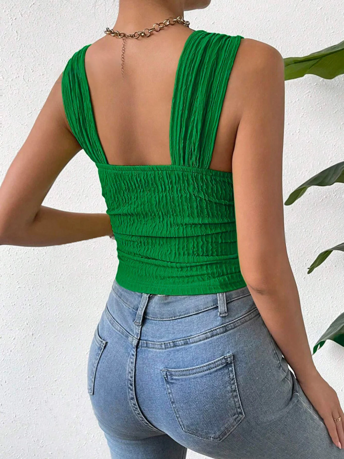 Textured Square Neck Wide Strap Tank - Image 17