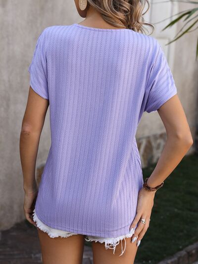 Textured Surplice Short Sleeve Blouse - Image 6