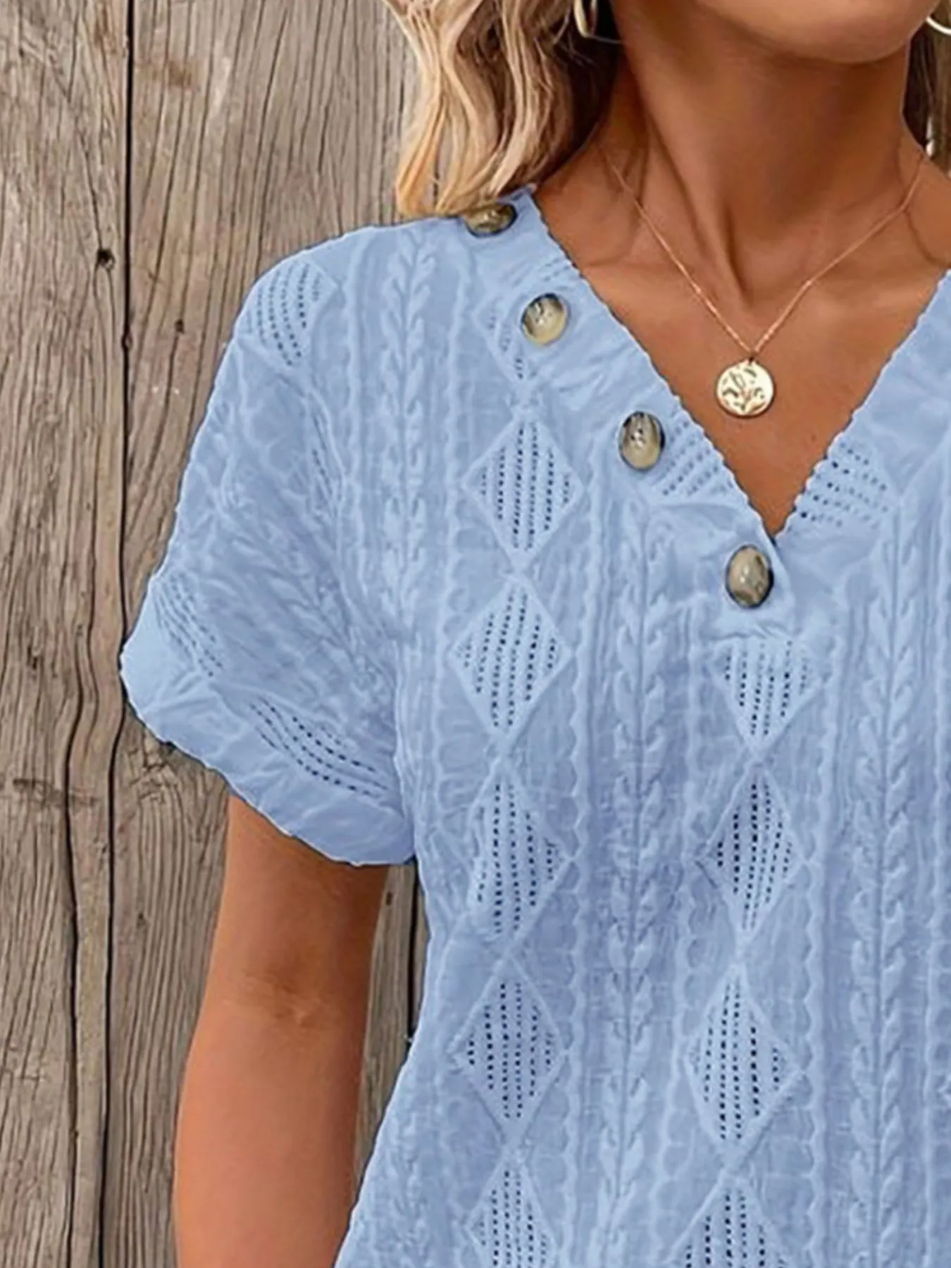 Textured V-Neck Short Sleeve Top - Image 17