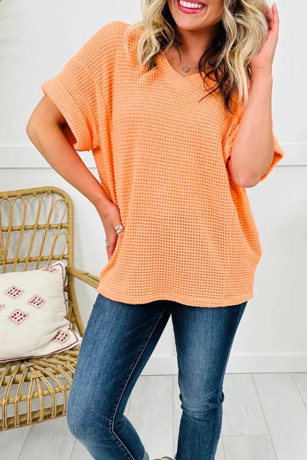Textured Waffle Knit V-Neck T-Shirt - Image 11