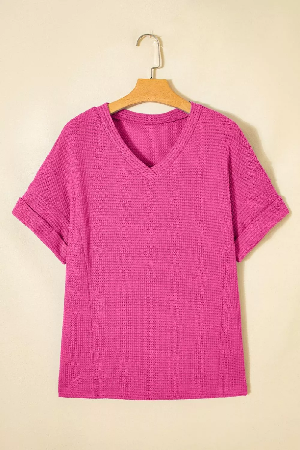 Textured Waffle Knit V-Neck T-Shirt - Image 5
