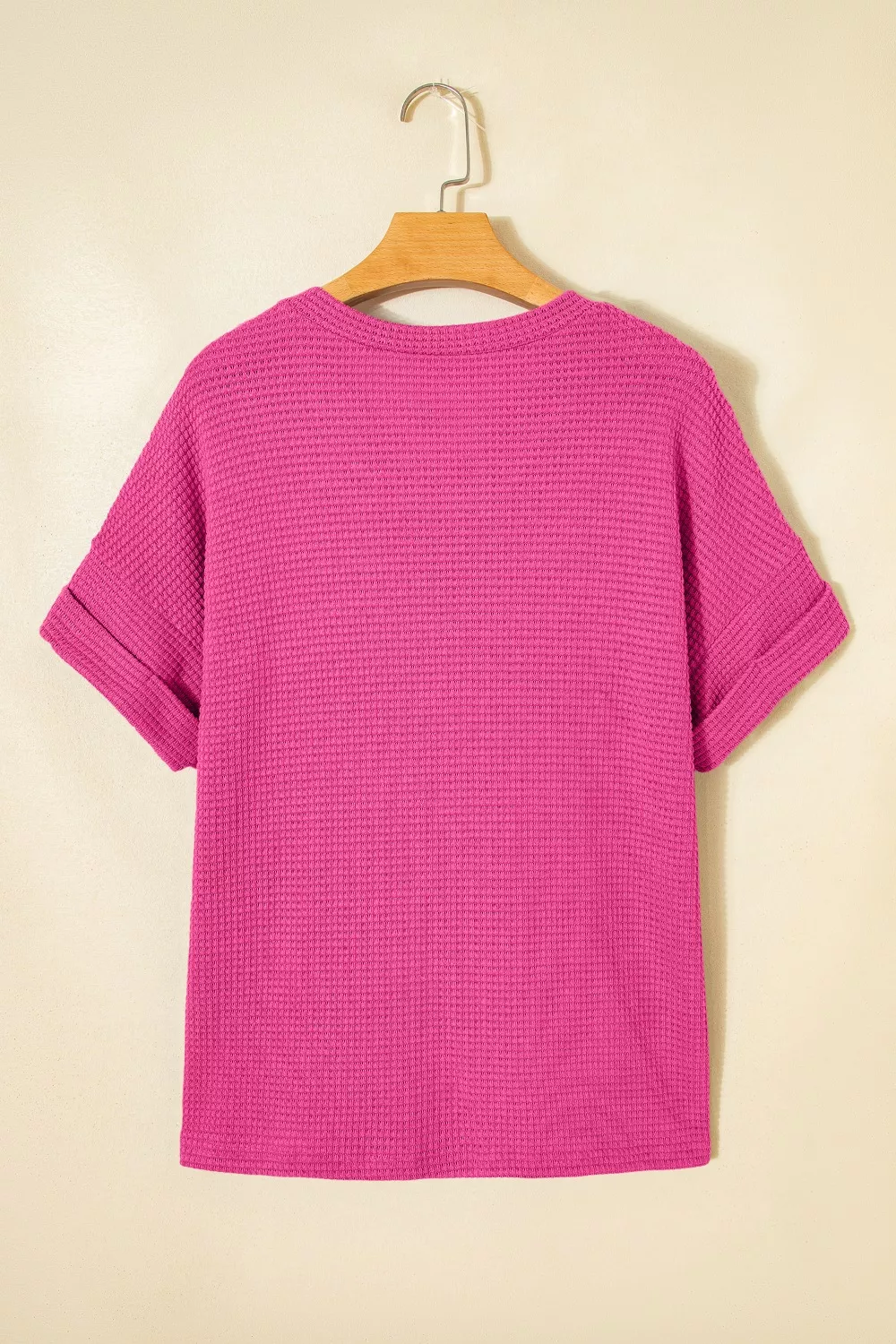 Textured Waffle Knit V-Neck T-Shirt - Image 6