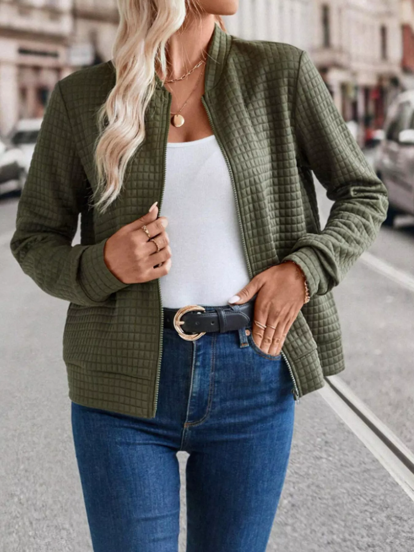 Textured Zip-Up Long Sleeve Jacket - Image 3