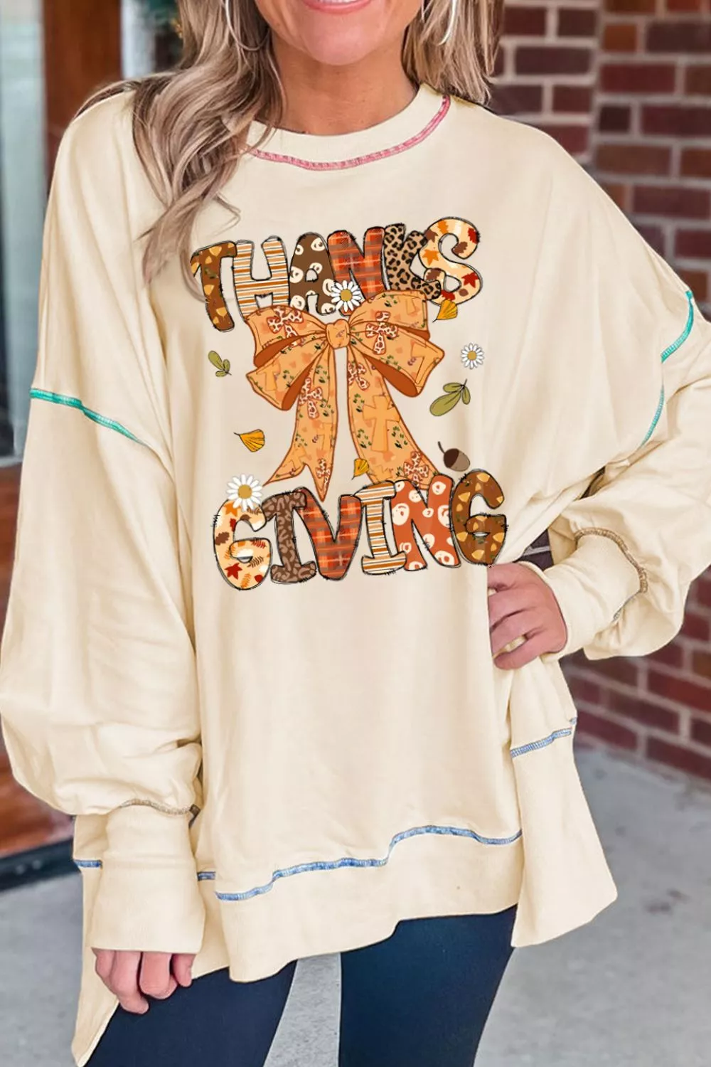 Thanksgiving Graphic Crew Neck Sweatshirt - Image 5