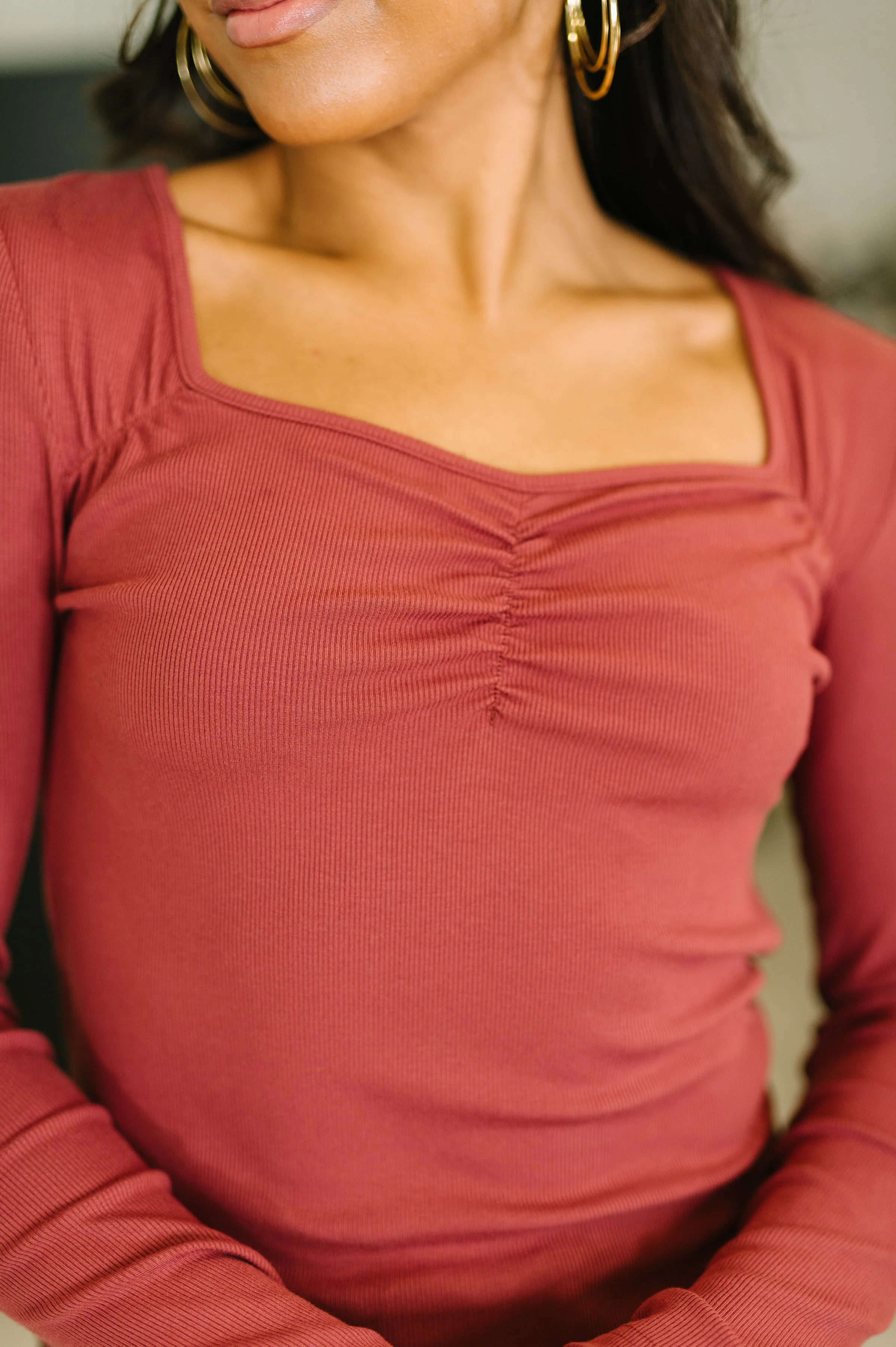 The Girls are Back in Town Long Sleeve Top in Burgundy - Image 2