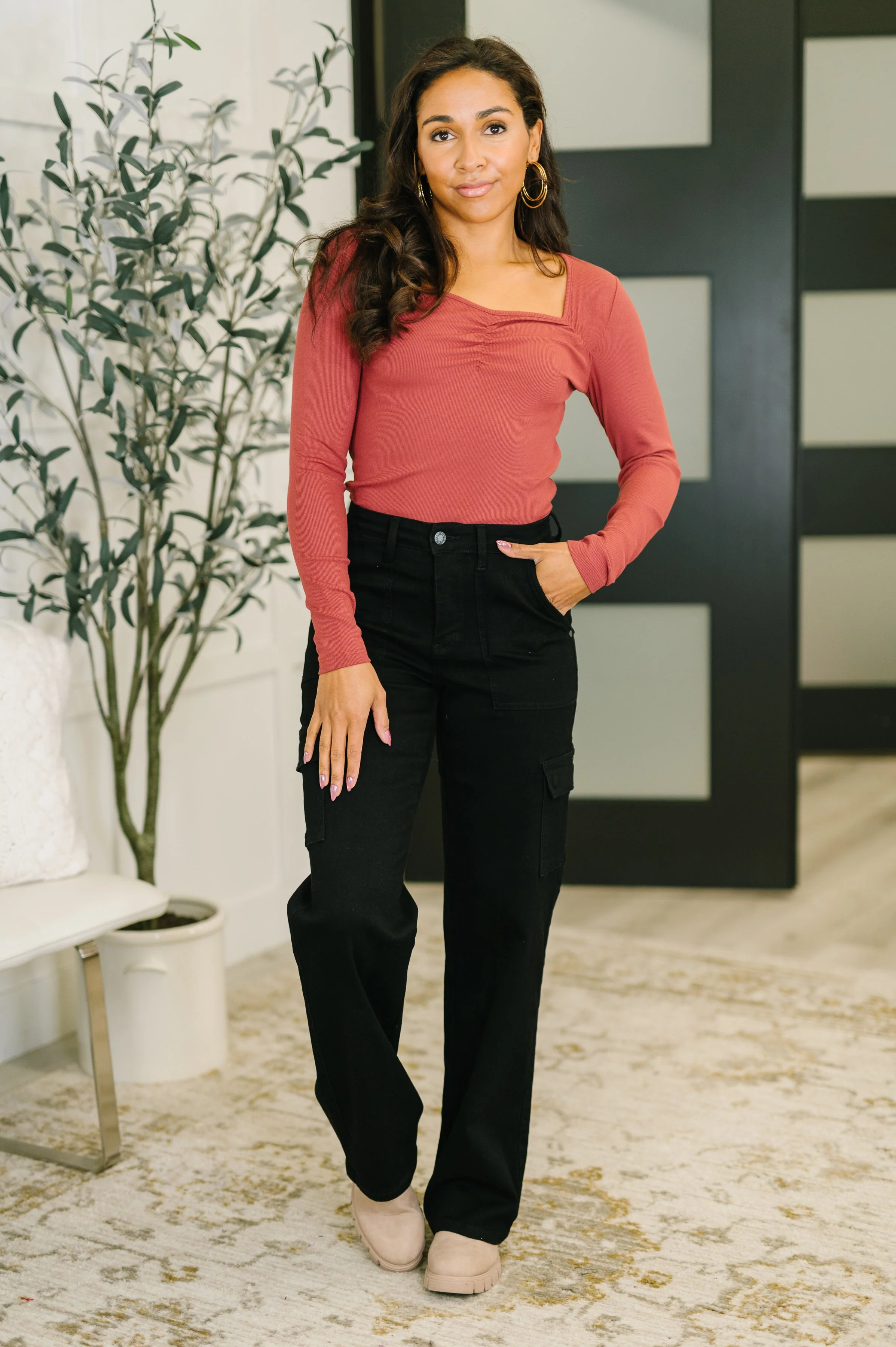 The Girls are Back in Town Long Sleeve Top in Burgundy - Image 3