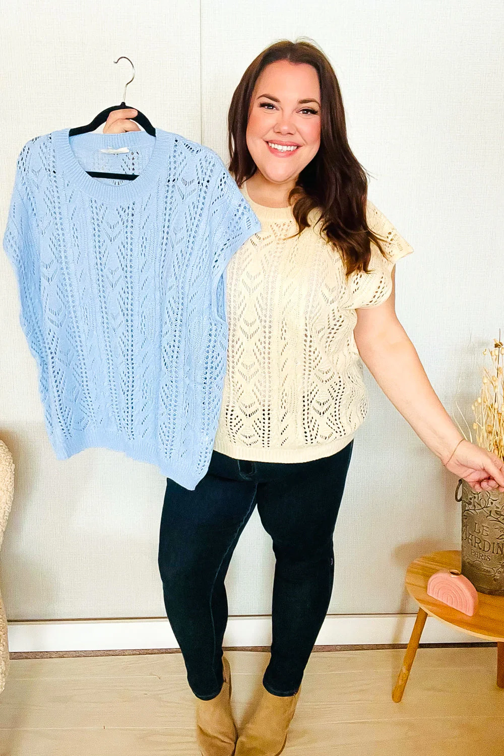 The Perfect Find Sky Blue Dolman Short Sleeve Crochet Sweater Top - Image 18