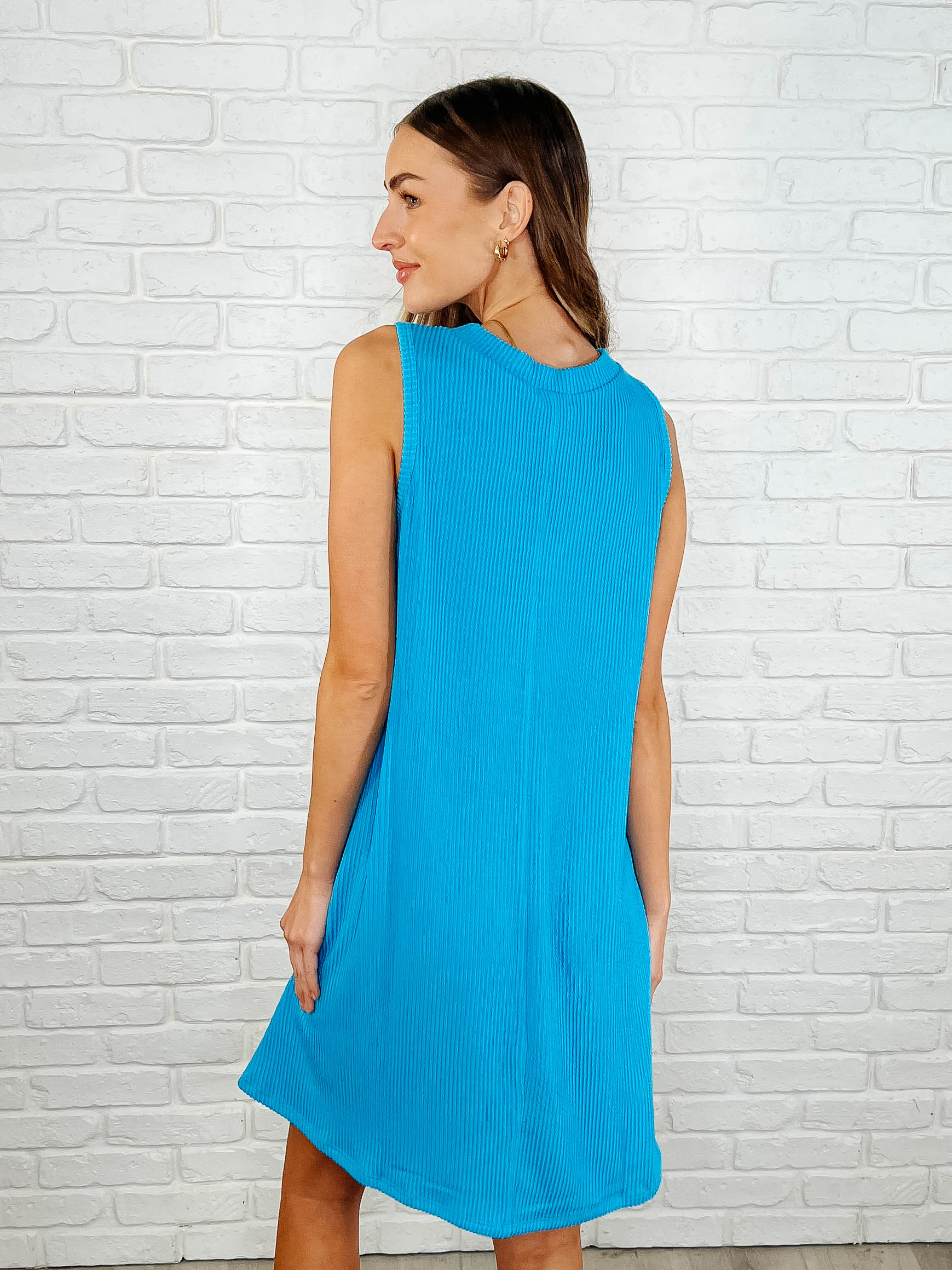 The Power I Hold V-Neck Ribbed Knit Dress in Aqua Glow - Image 6