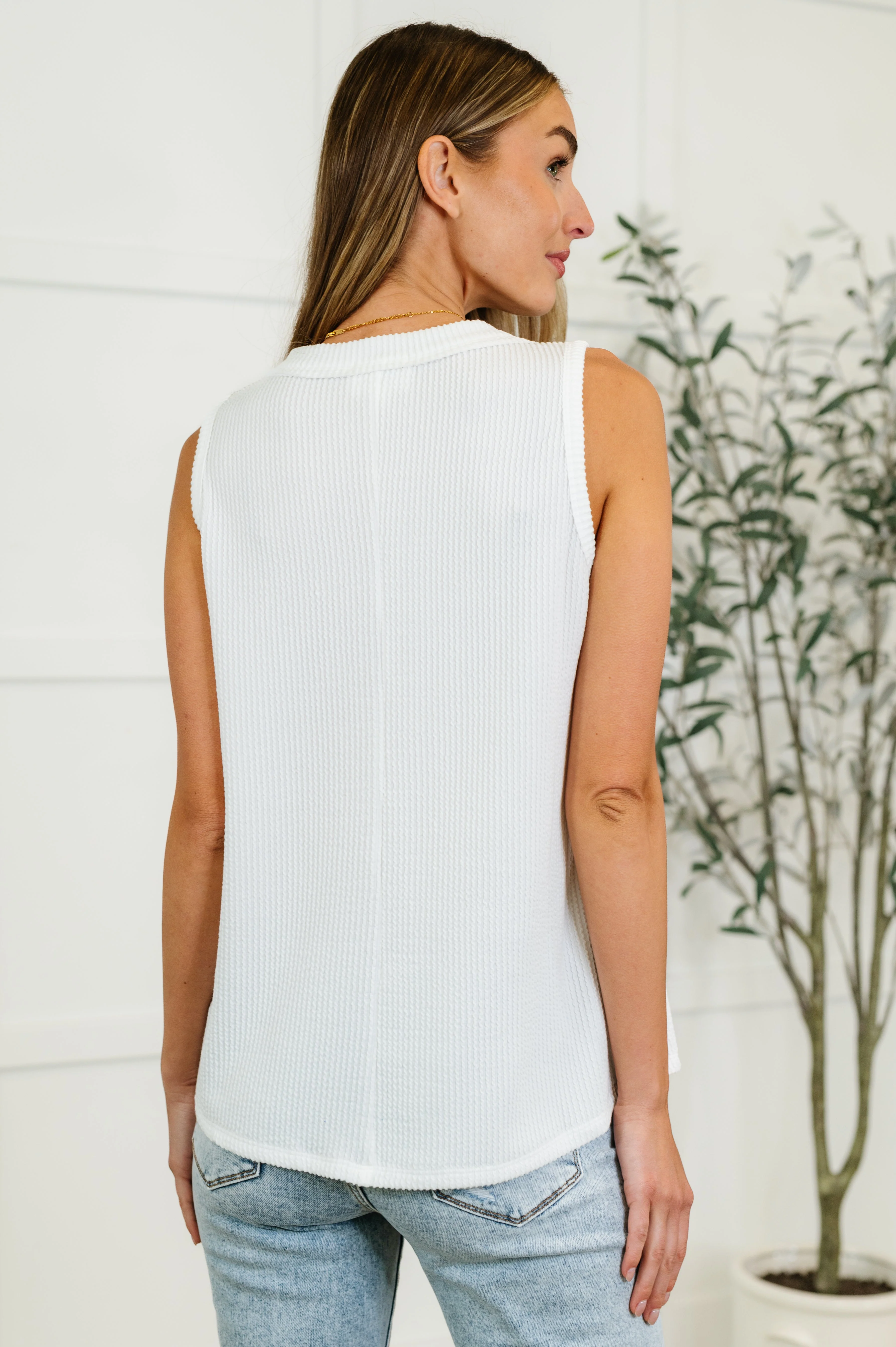 Thread Lightly Ribbed Knit Tank in Ivory - Image 4