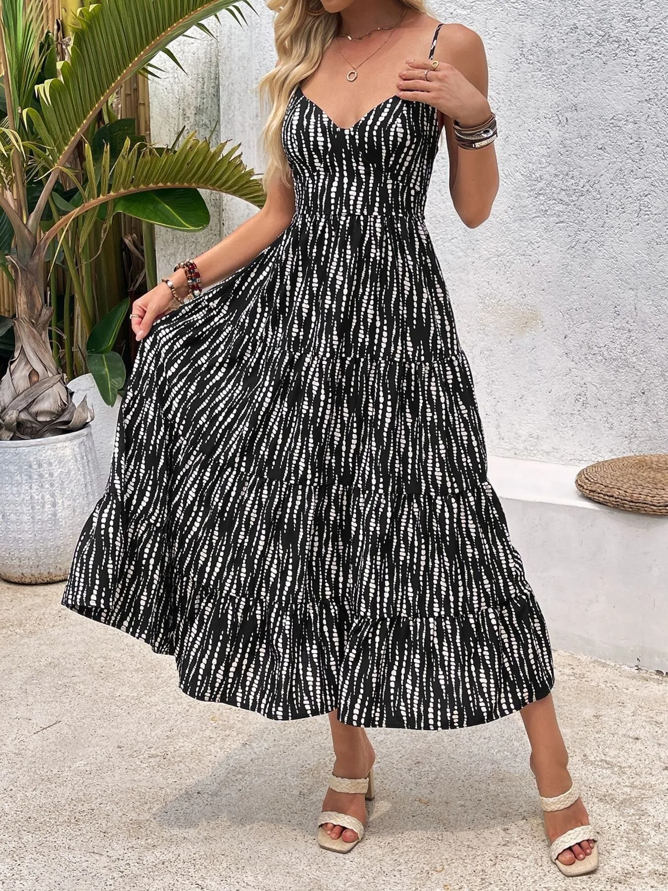 Tie Back Tiered Midi Cami Dress - Image 4
