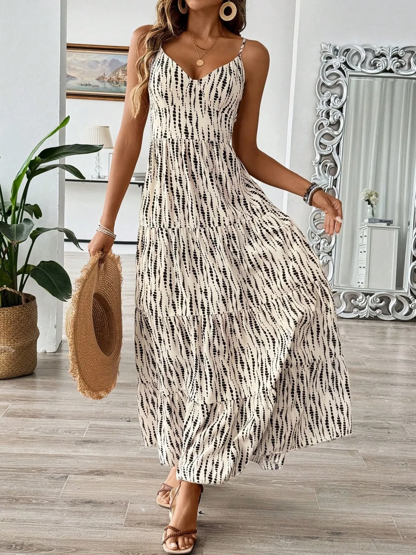 Tie Back Tiered Midi Cami Dress - Image 7
