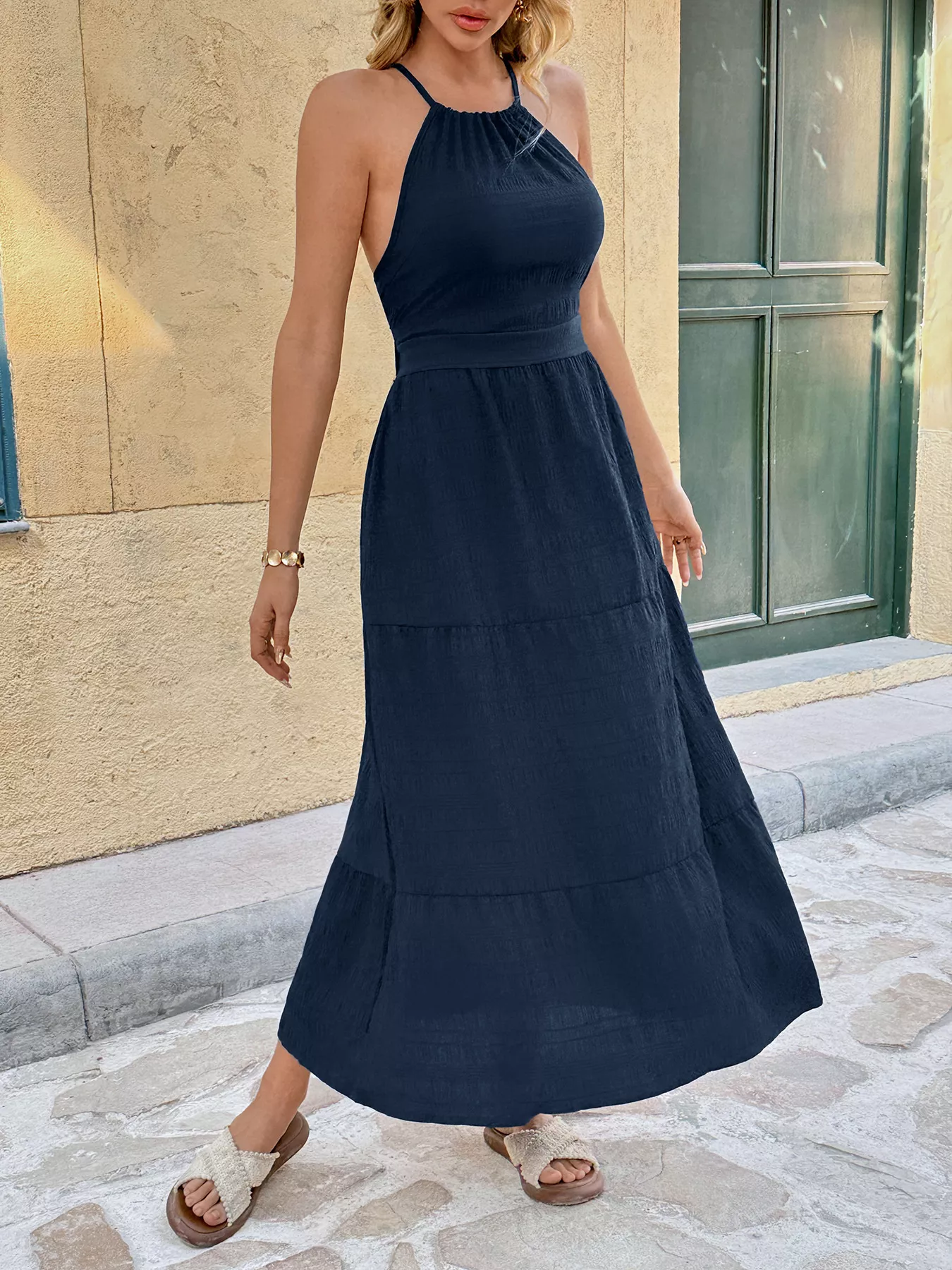 Tie Back Tiered Midi Dress - Image 2