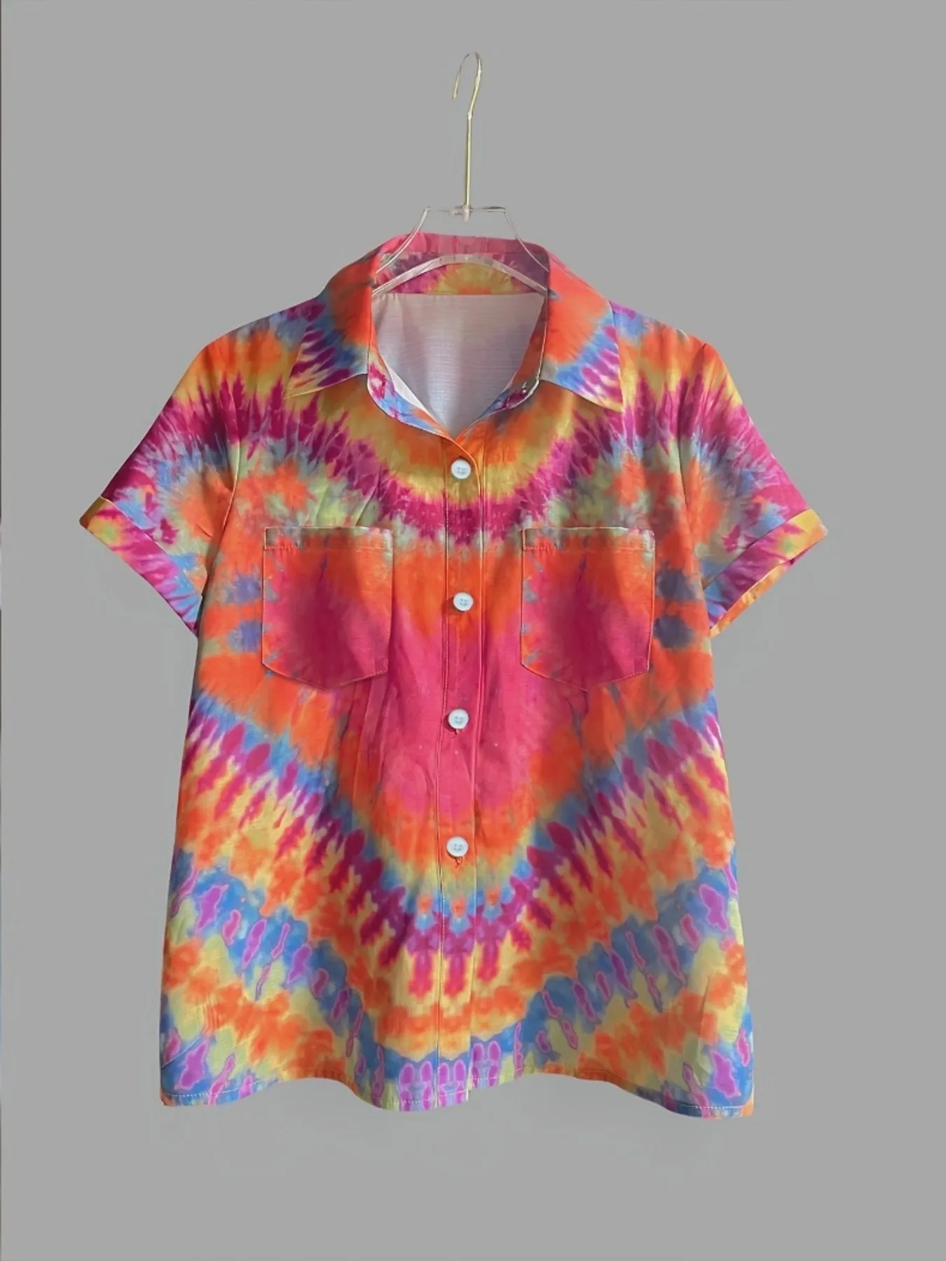 Tie-Dye Short Sleeve Button-Up Shirt - Image 4
