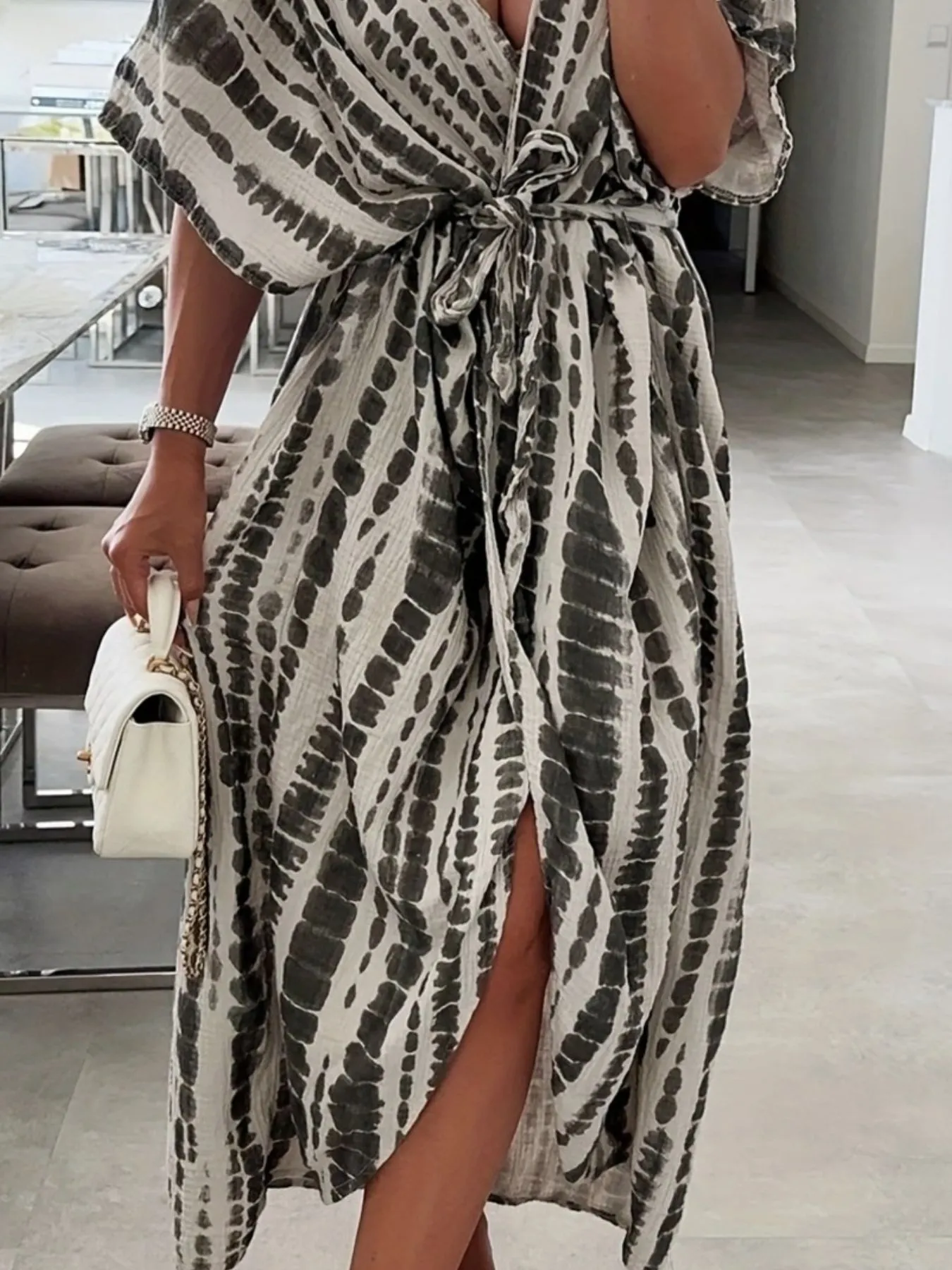 Tie-Dye Tie Waist Wrap Dress - Image 2