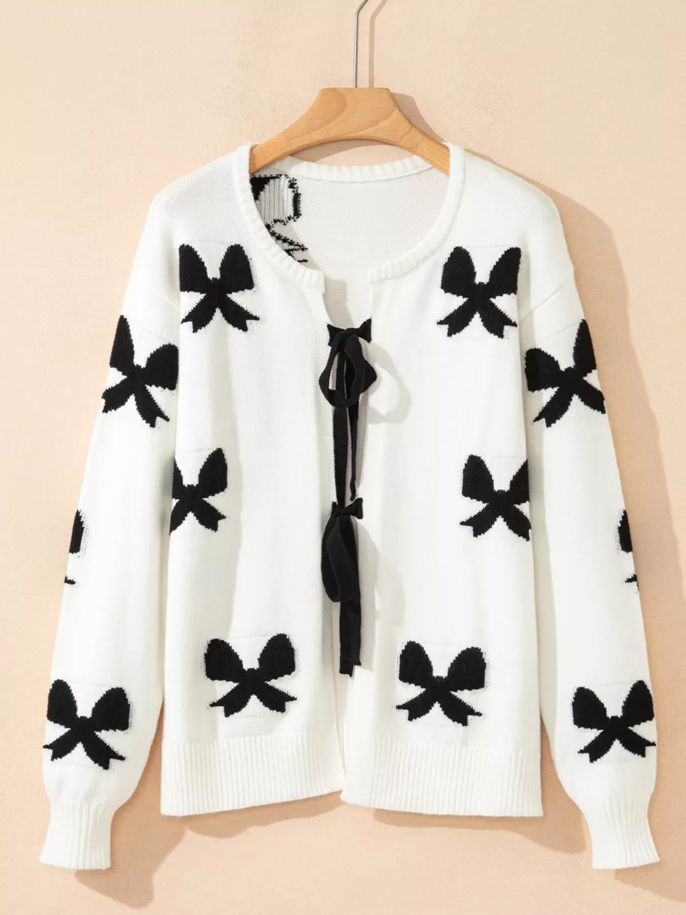 Tie Front Bow Pattern Cardigan - Image 5