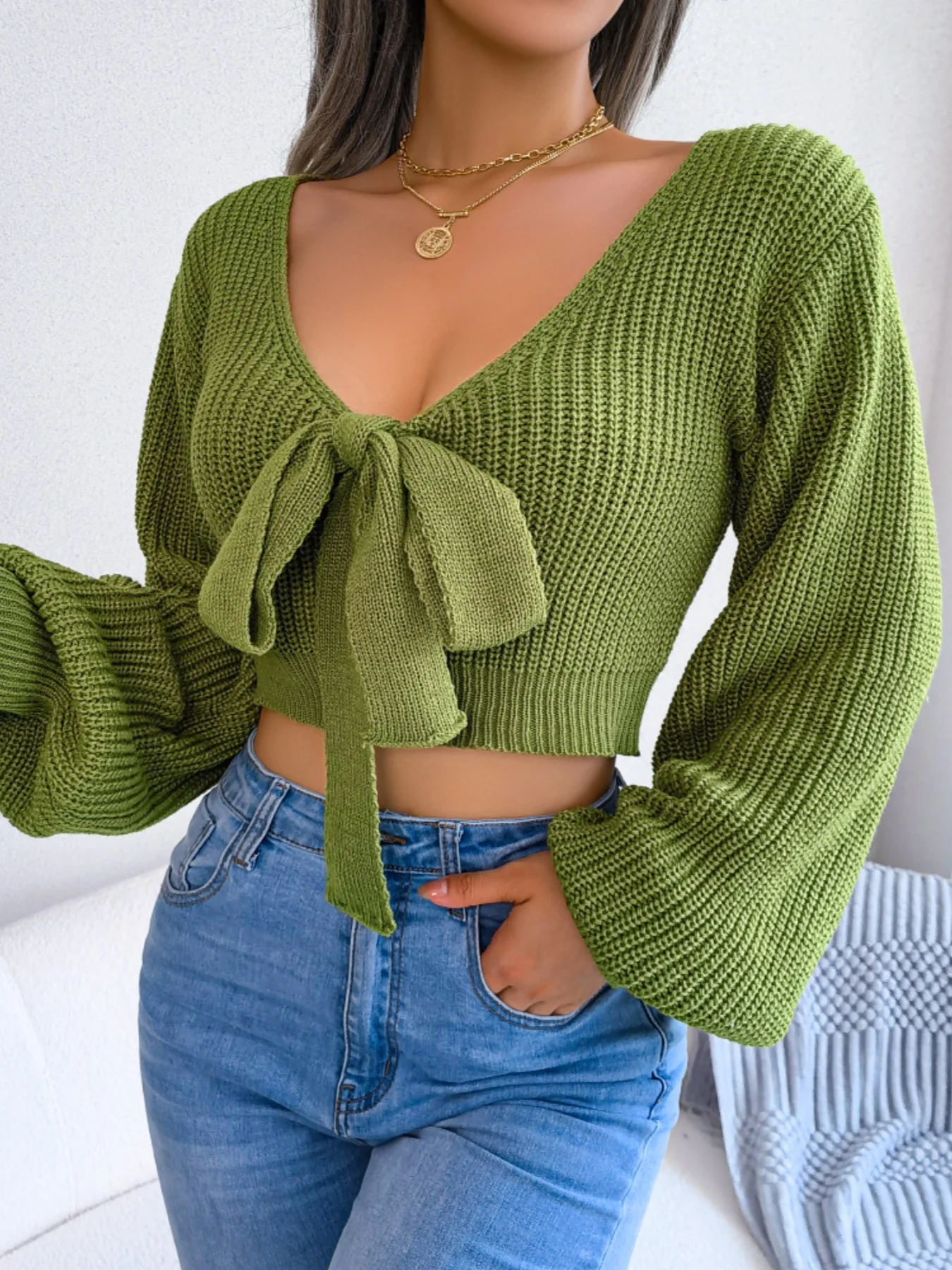 Tie-Front Cropped Sweater - Image 6
