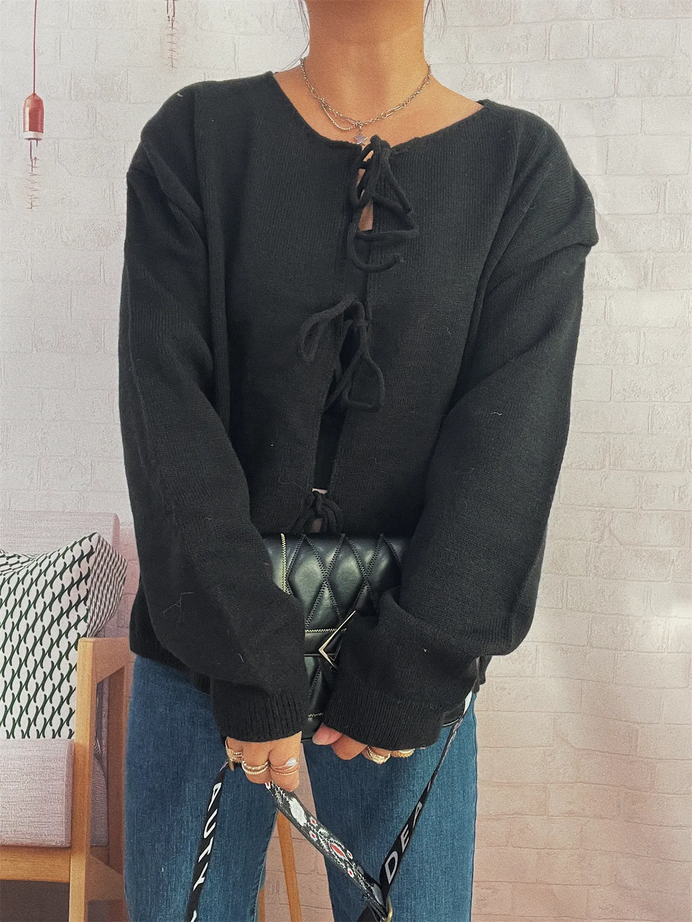 Tie Front Drop Shoulder Cardigan - Image 19