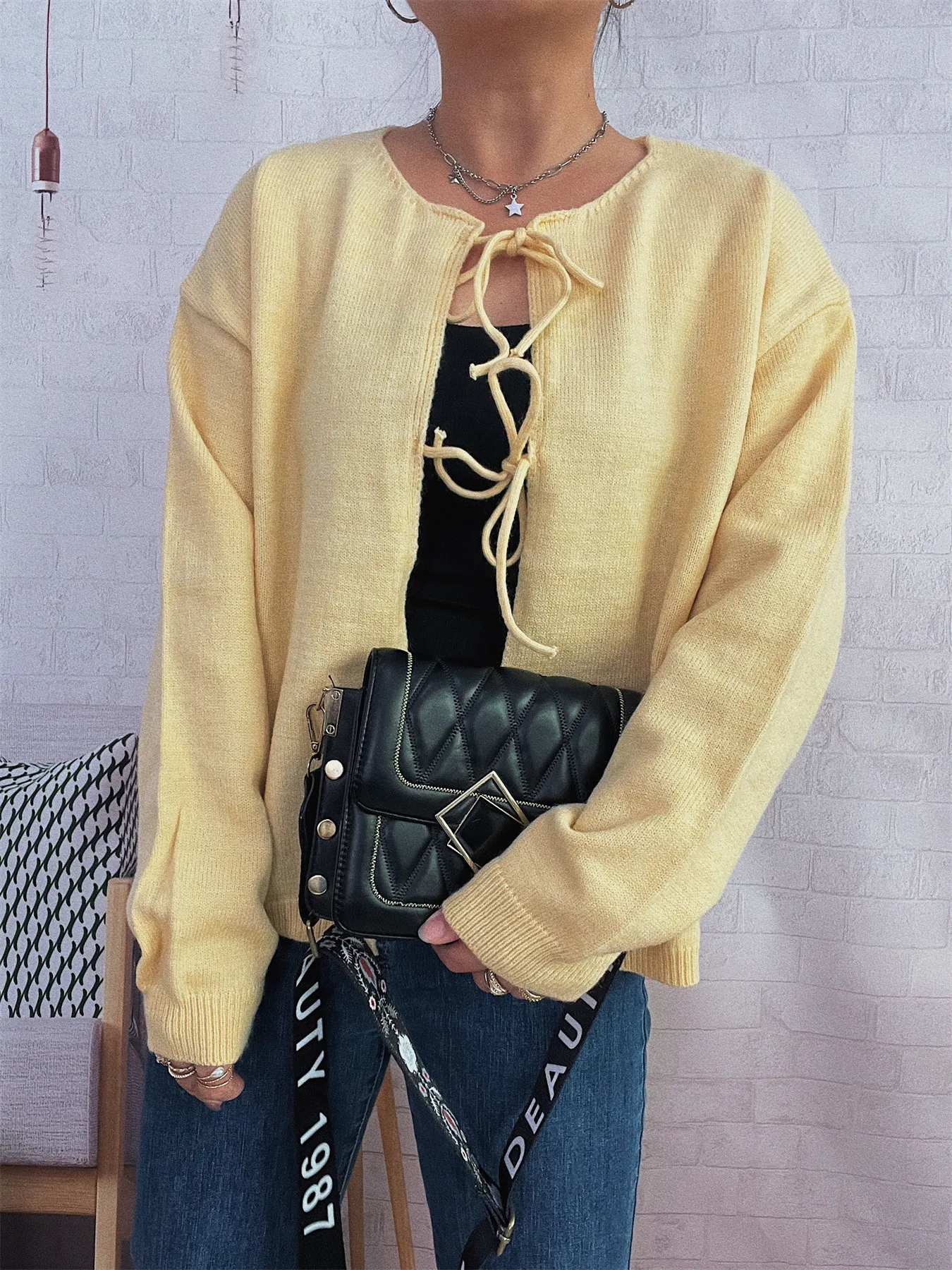 Tie Front Drop Shoulder Cardigan - Image 7