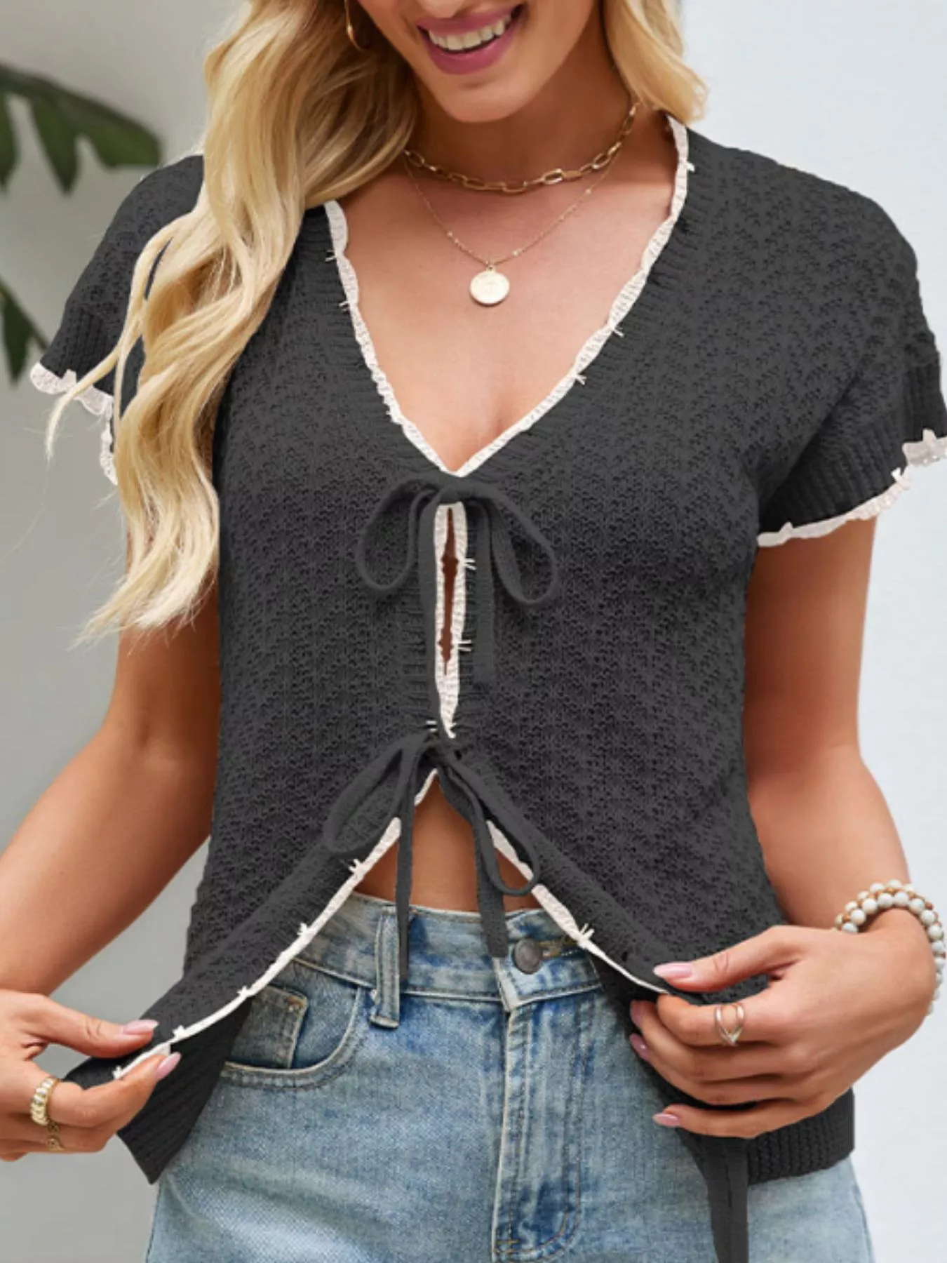 Tie-Front Knit Cardigan - Image 8