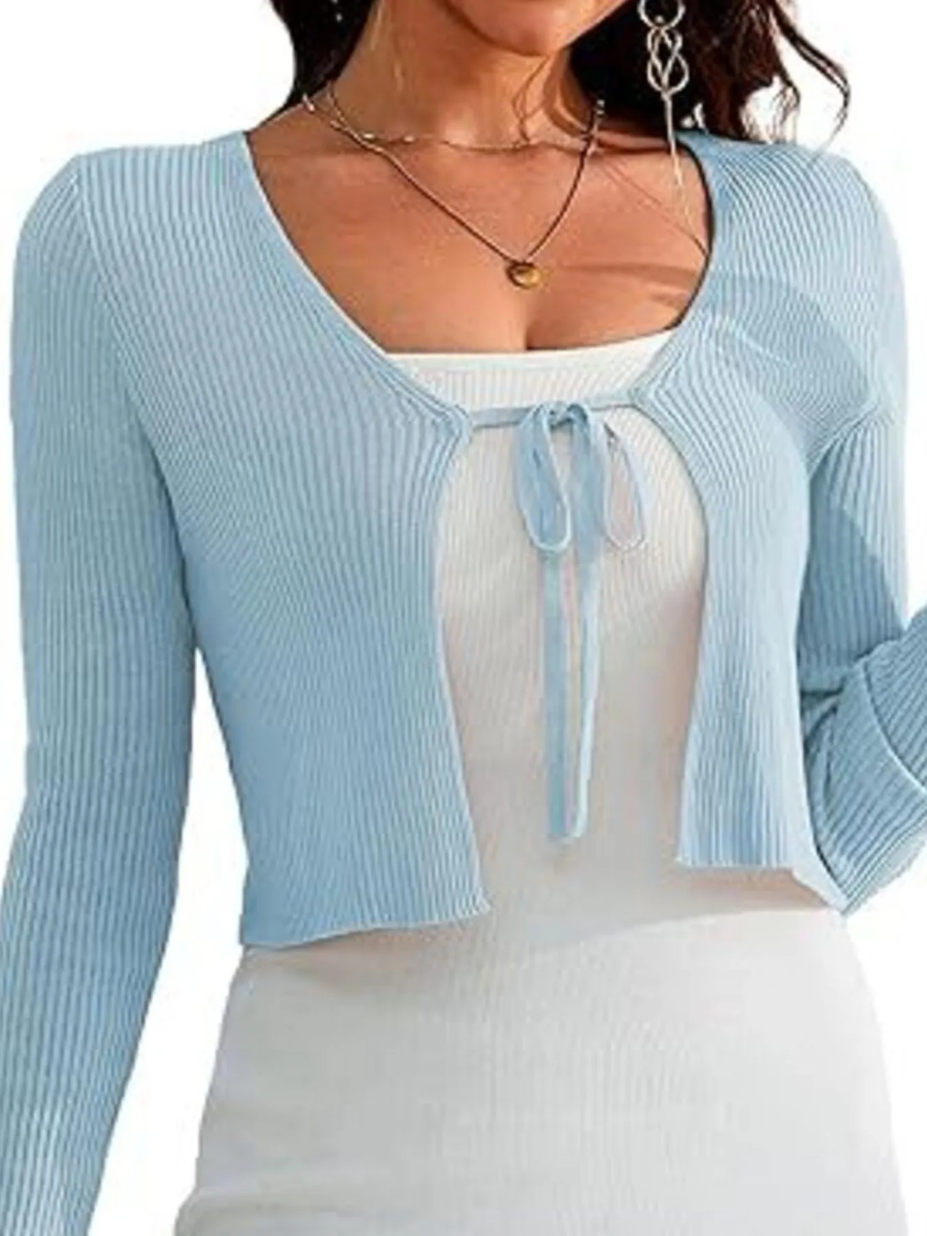 Tie-Front Long Sleeve Cardigan - Image 12