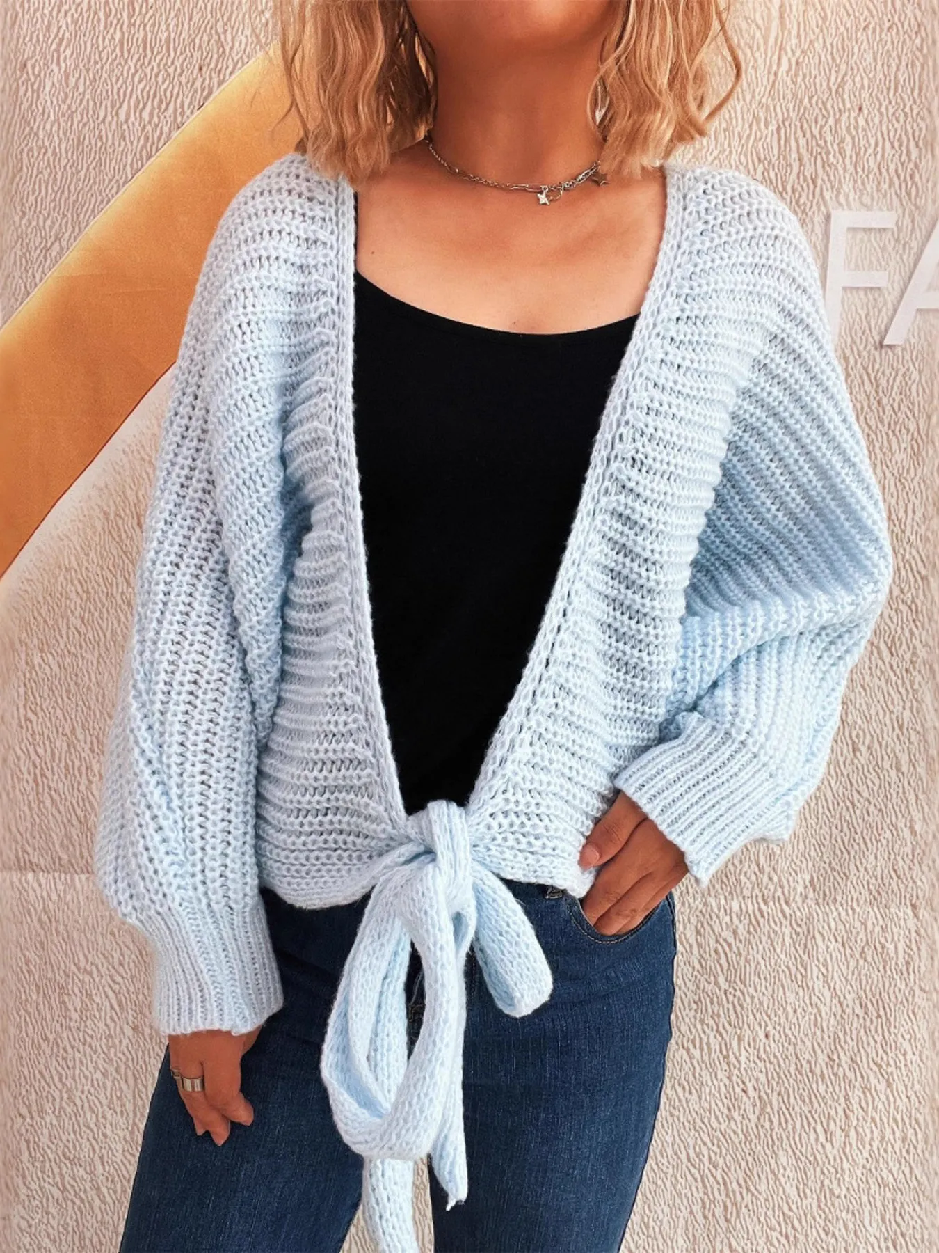 Tie Front Long Sleeve Cardigan - Image 2
