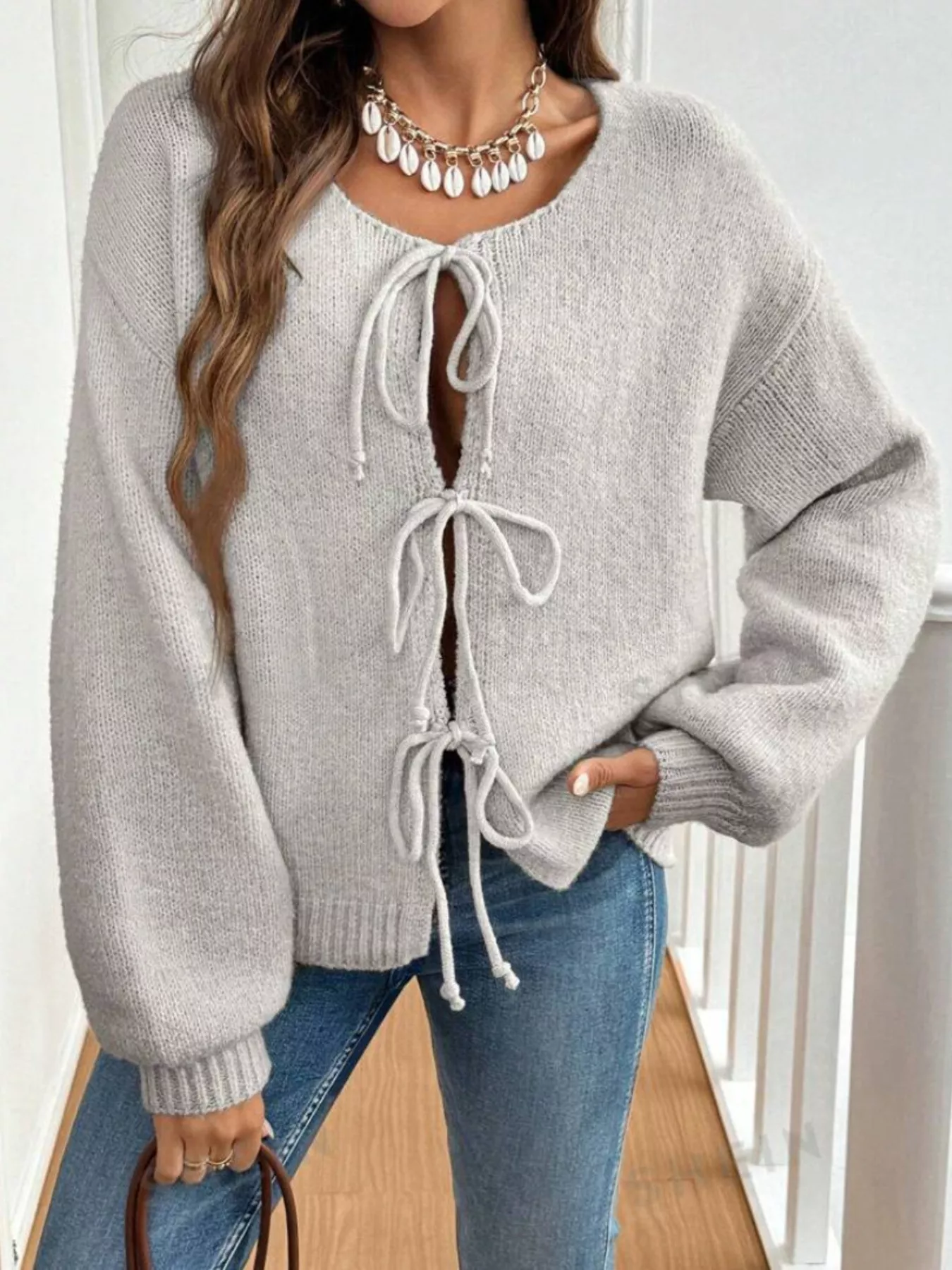 Tie-Front Long Sleeve Cardigan - Image 4