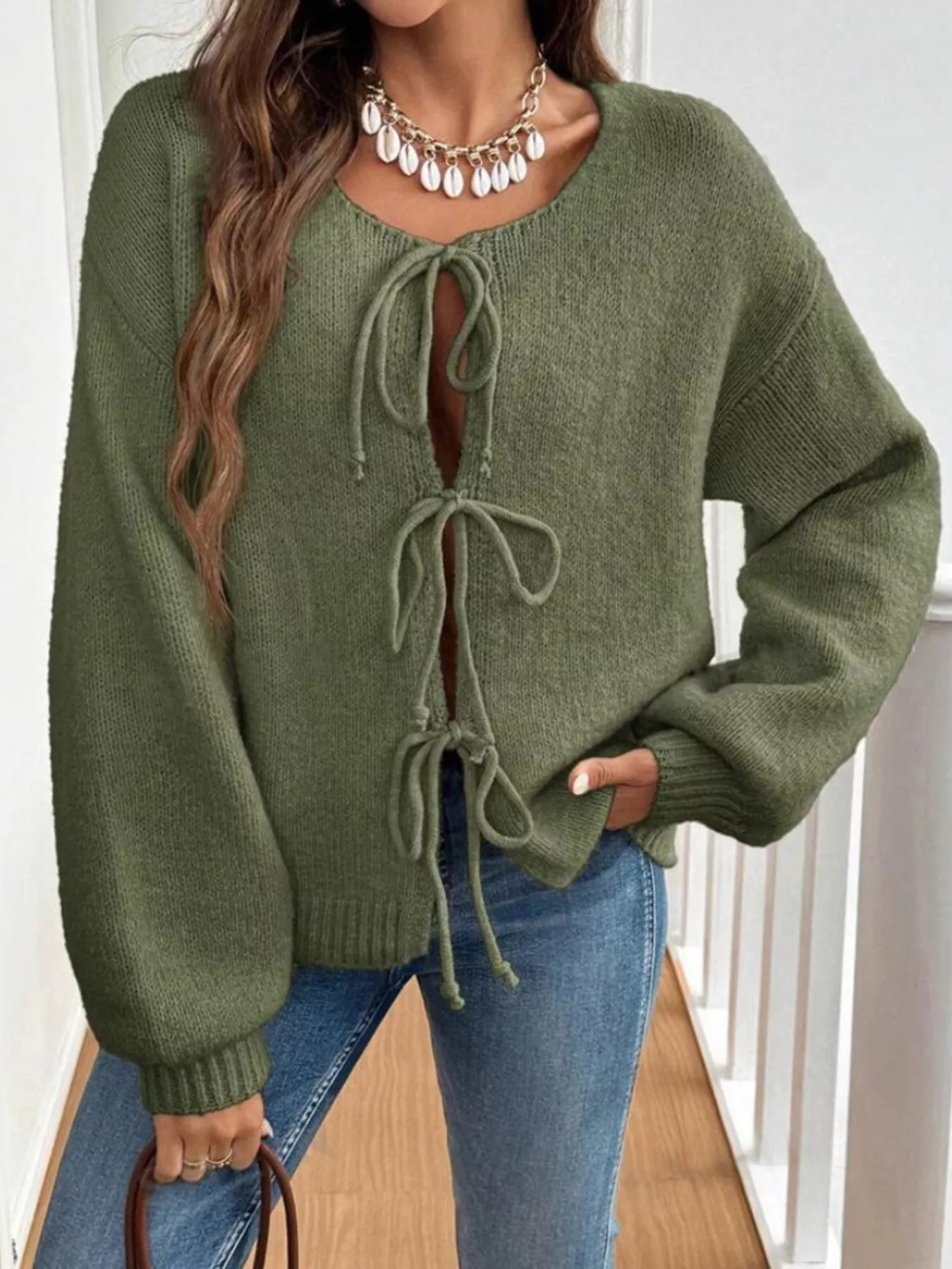 Tie-Front Long Sleeve Cardigan - Image 8