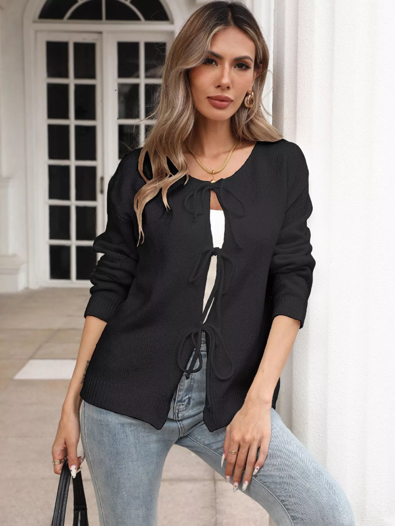 Tie-Front Long Sleeve Cardigan - Image 8
