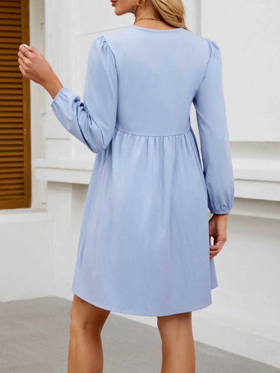 Tie Front Long Sleeve Mini Dress - Image 6