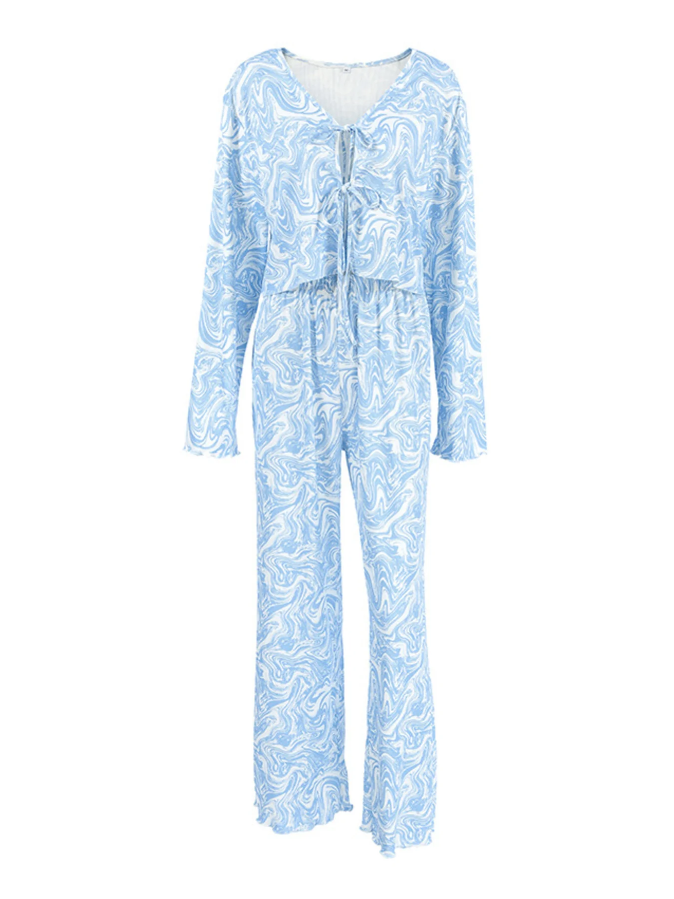 Tie Front Long Sleeve Top and Pants Lounge Set - Image 5