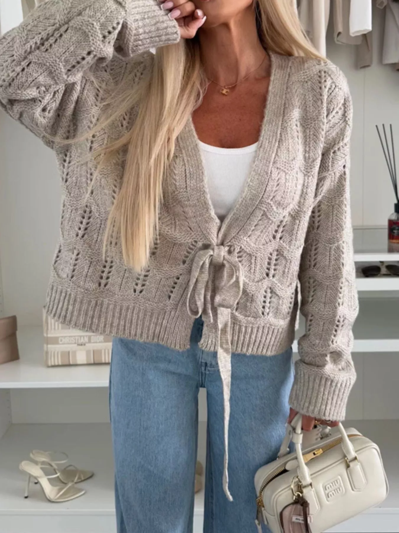 Tie-Front Openwork Cardigan - Image 7