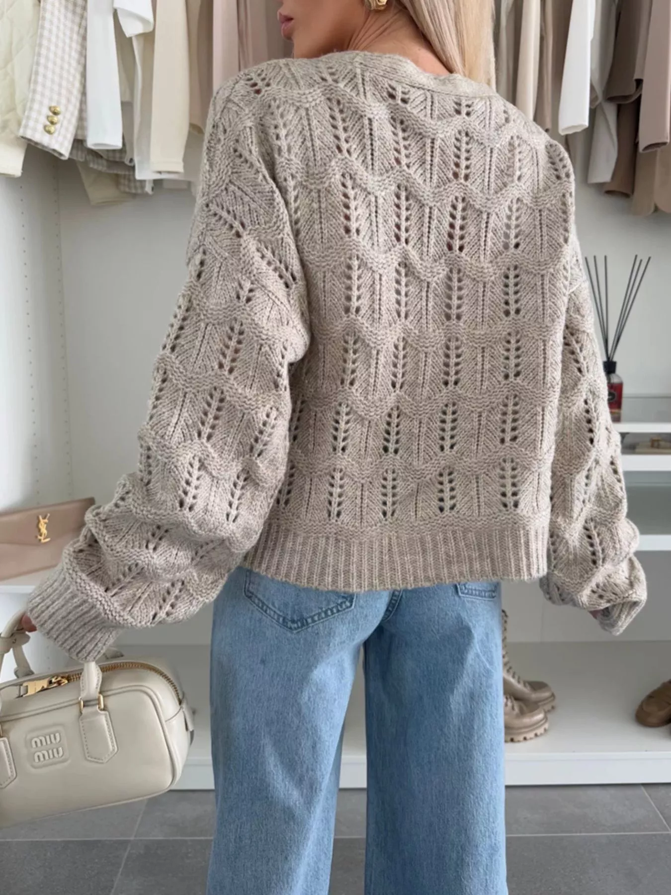 Tie-Front Openwork Cardigan - Image 9