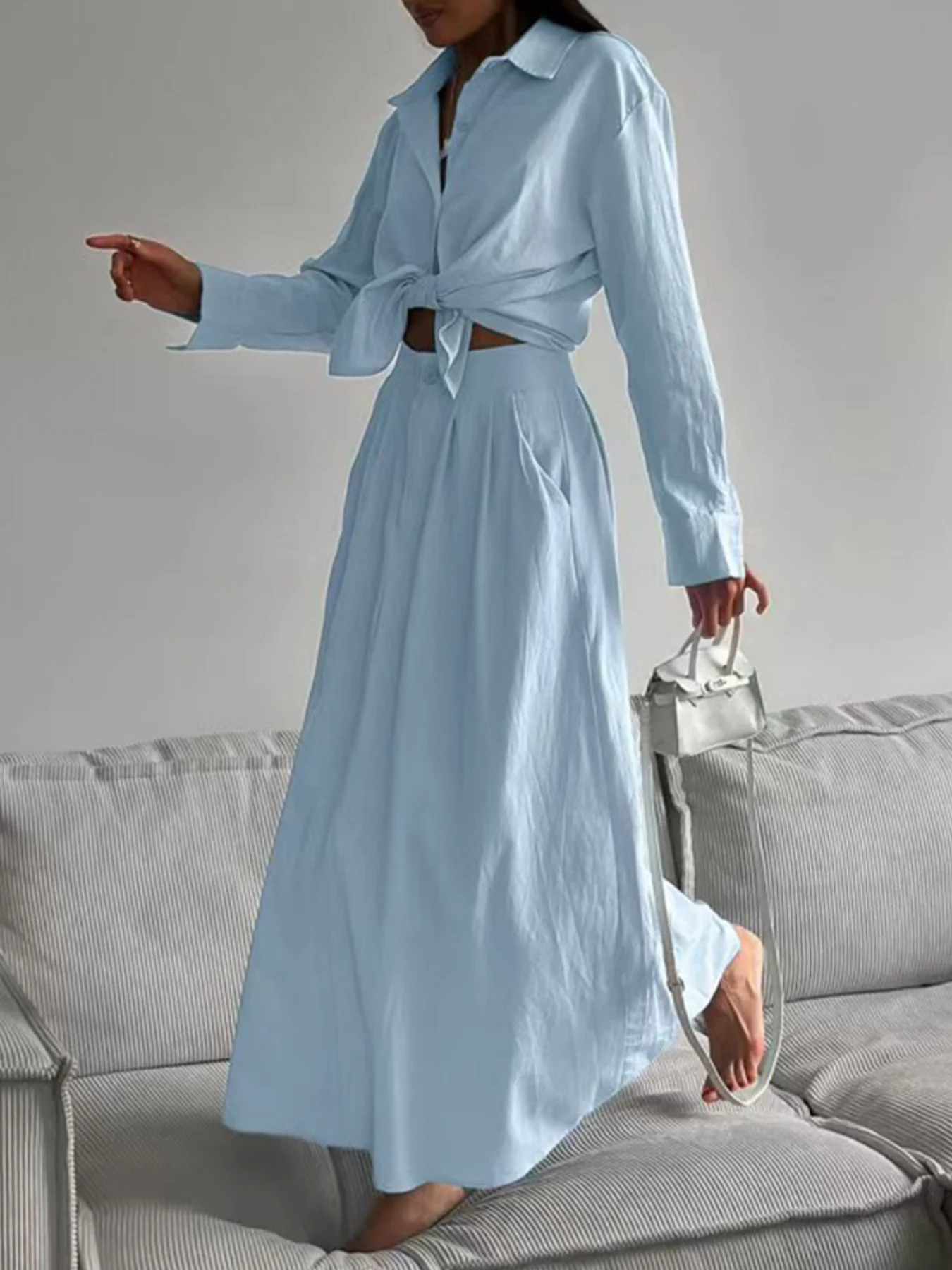 Tie-Front Shirt and Maxi Skirt Set - Image 2